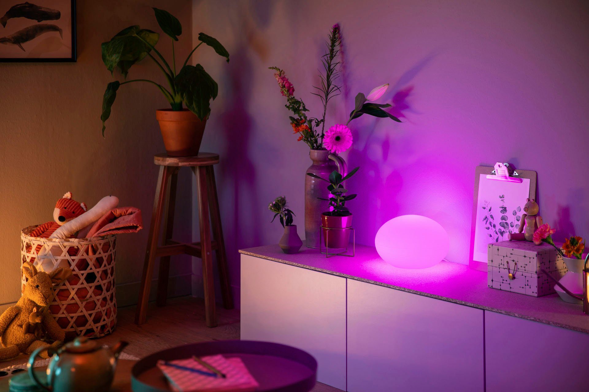 Dimmfunktion, Tischleuchte wechselbar, Leuchtmittel Flourish, LED Farbwechsler Philips Hue