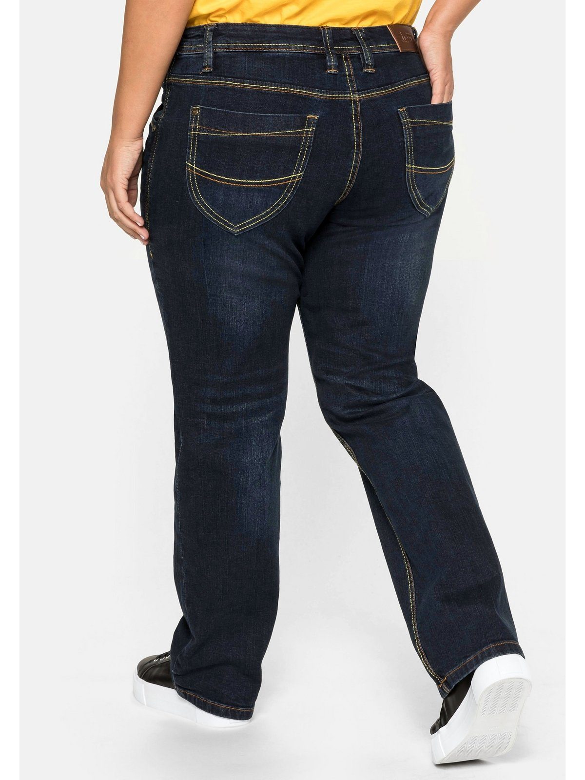 Used-Effekte Stretch-Jeans mit Sheego individuelle Beinform, gerader Größen Große