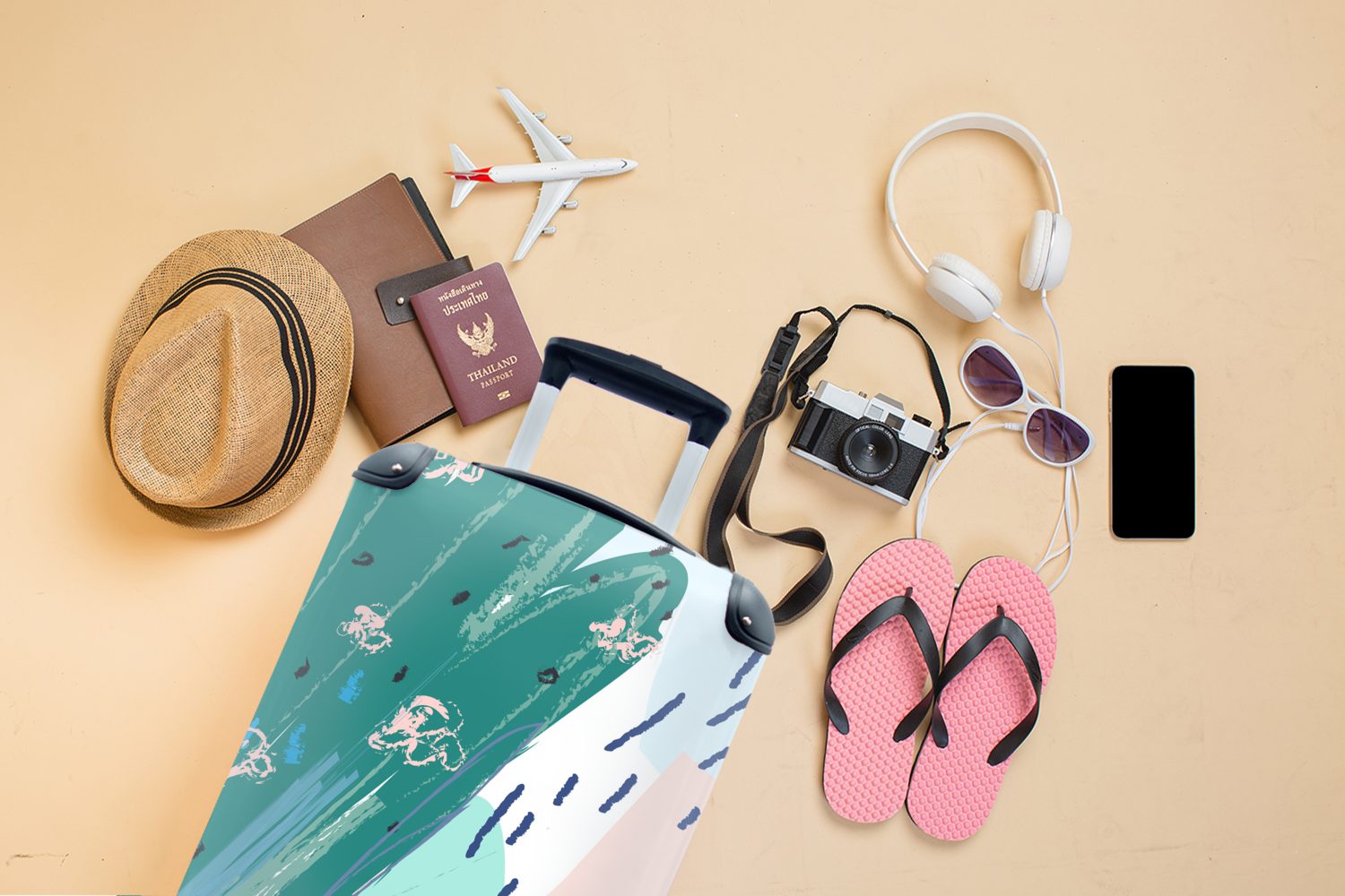 Reisekoffer mit Handgepäckkoffer Handgepäck - Farbe Reisetasche - MuchoWow Grün, Trolley, Ferien, Rollen, rollen, 4 Sommer für
