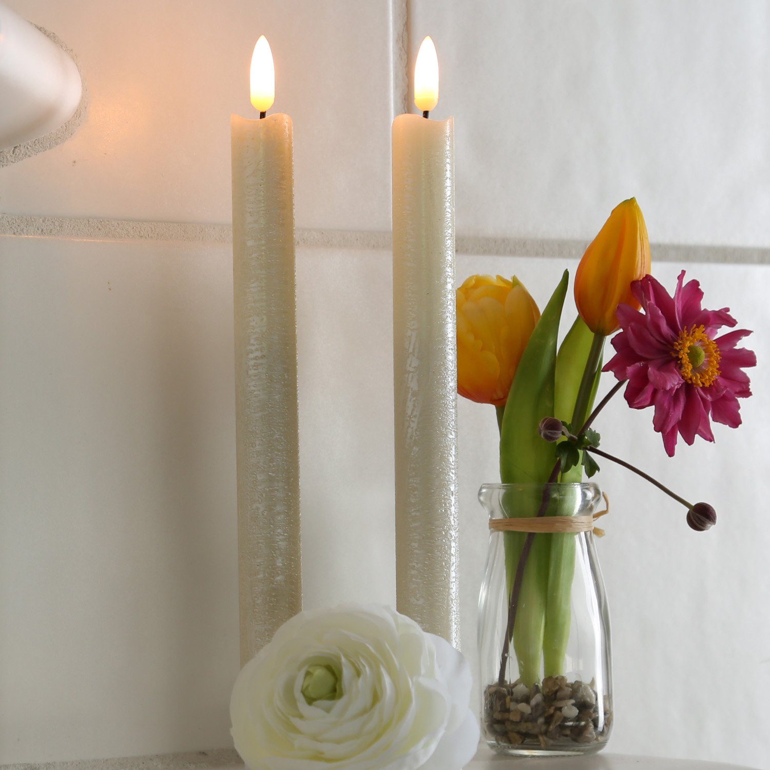 MARELIDA LED-Kerze LED Stabkerzen Tafelkerzen Dinner Spitzkerzen rustikal 25cm creme 2St (2-tlg)