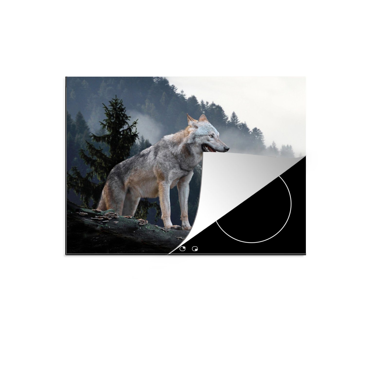MuchoWow Herd-Abdeckplatte Wolf - Tier - Wald, Vinyl, (1 tlg), Abdeckung Induktionskochfeld Schutzmatte, Küche Deko, 65x52 cm