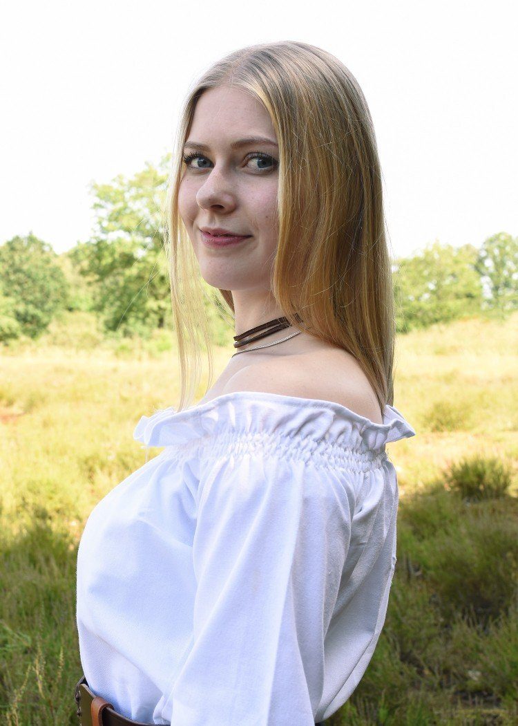 Battle Merchant Burgfräulein-Kostüm Markt-Mittelalter Bluse oder Piratenbluse Carmen Weiß Größe XL