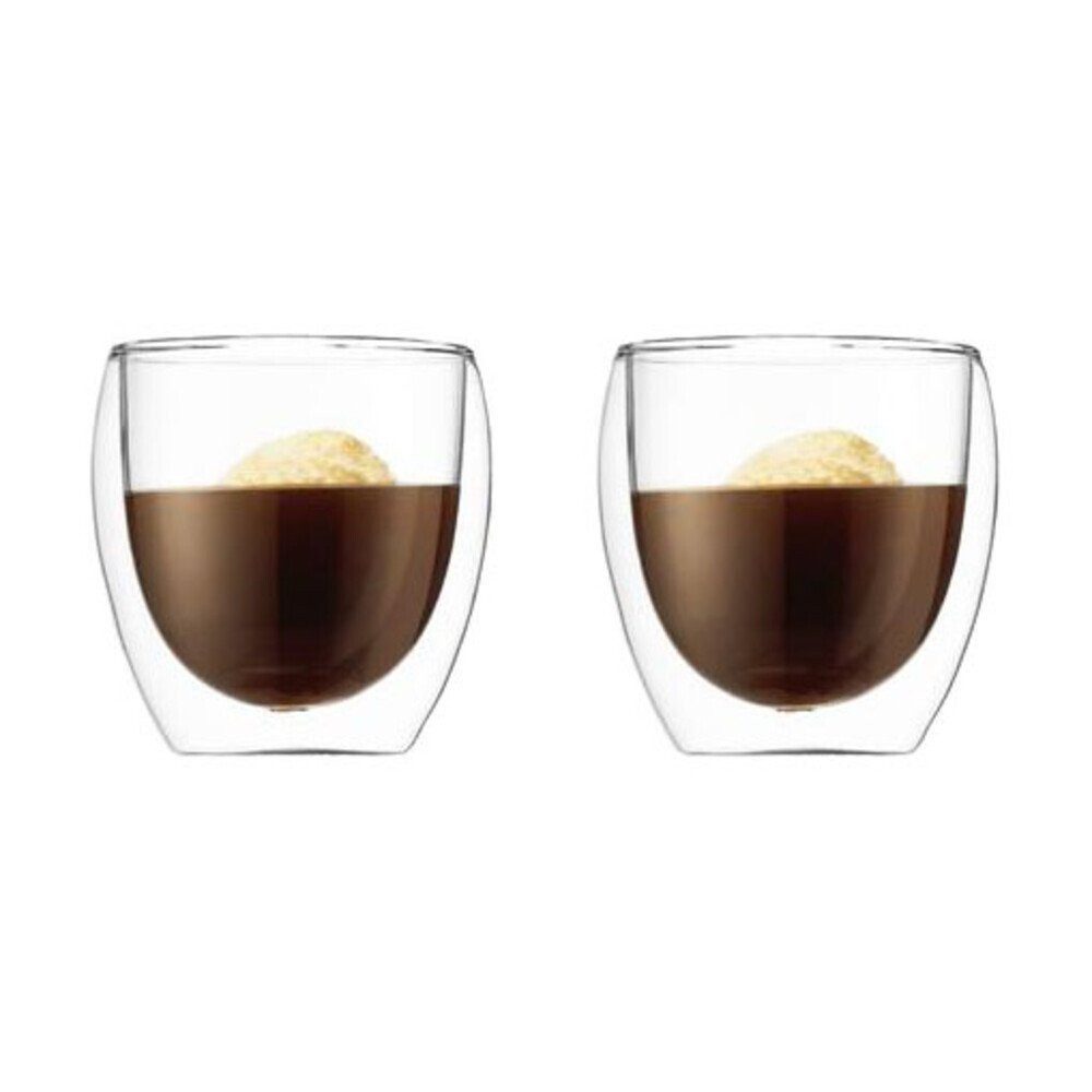 Bodum Glas Kaffeeglas 2er-Set Pavina klar, 2-tlg., Borosilikatglas, Kaffeeglas, 2-tlg., Ø8,8cm, Borosilikatglas, transparent