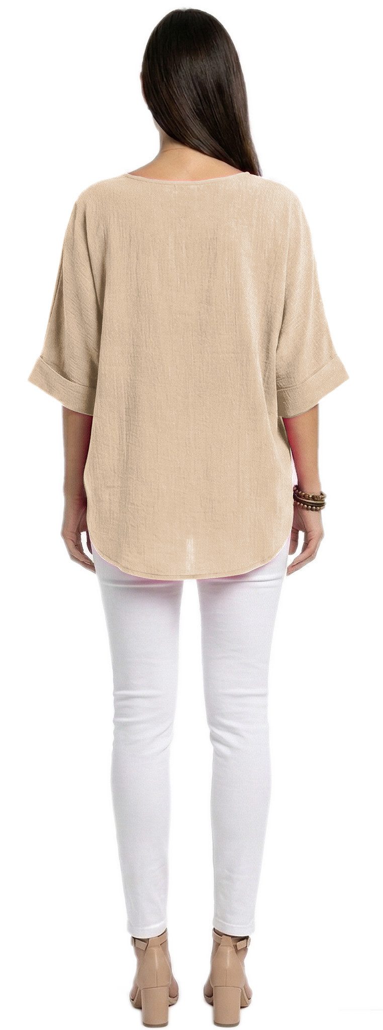 dy_mode Kurzarmbluse Damen Bluse Oversize Tunika Leichte Viskosebluse Oberteil Einfarbig in Unifarbe, High-Low Saum, mit passende Kette