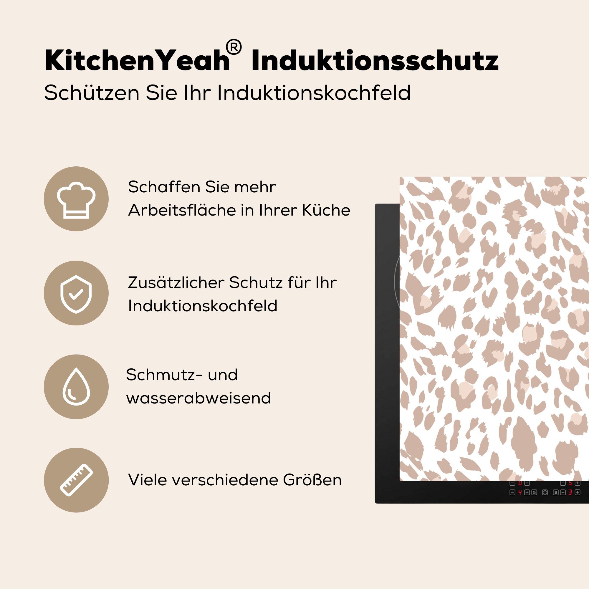 Induktionsmatte Ceranfeldabdeckung für - (1 - Panther Vinyl, tlg), Herdblende-/Abdeckplatte Pastell, cm, küche, Tiermuster 59x52 MuchoWow die