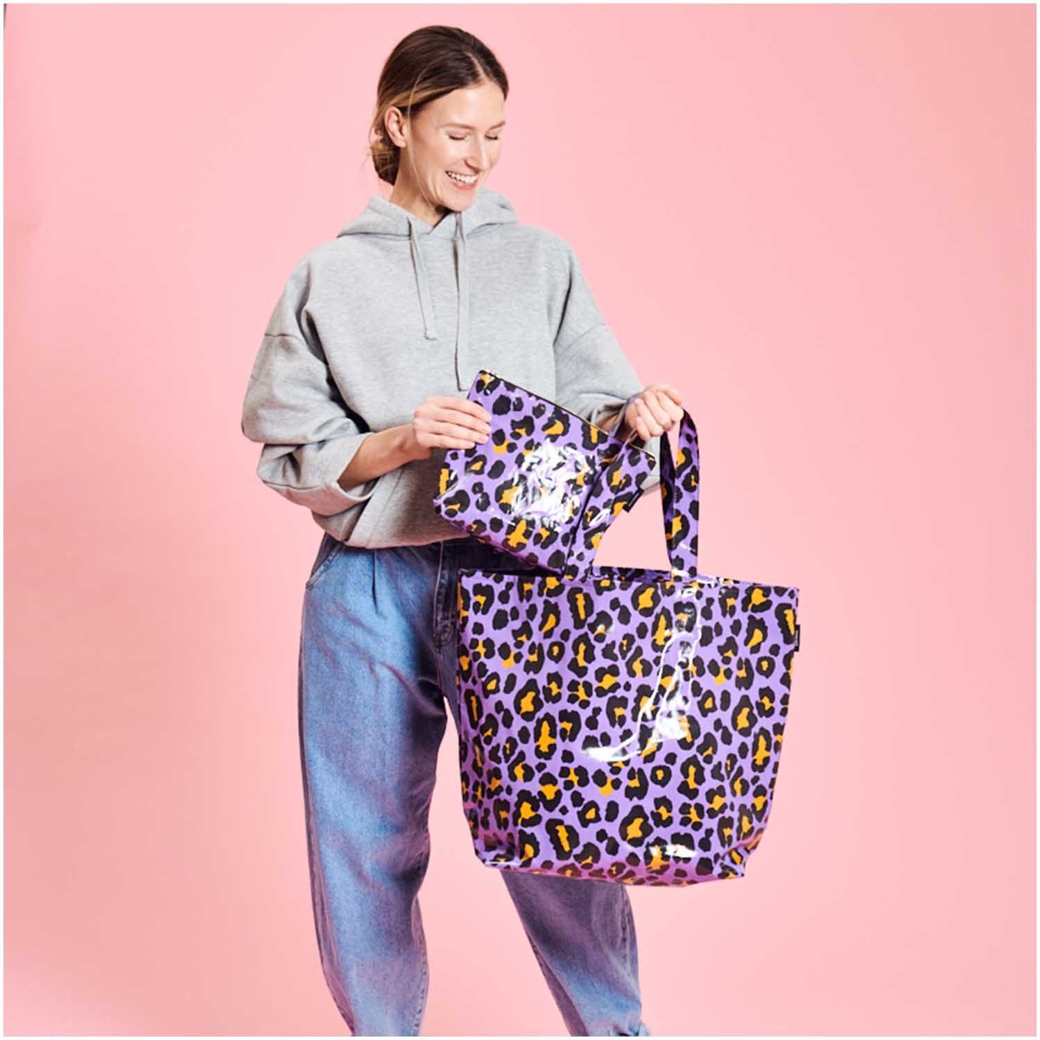 Crystal and Sage Jewelry Shopper Leo Shopper Leo Tasche beschichtet lila groß, mit Metallreißverschluss