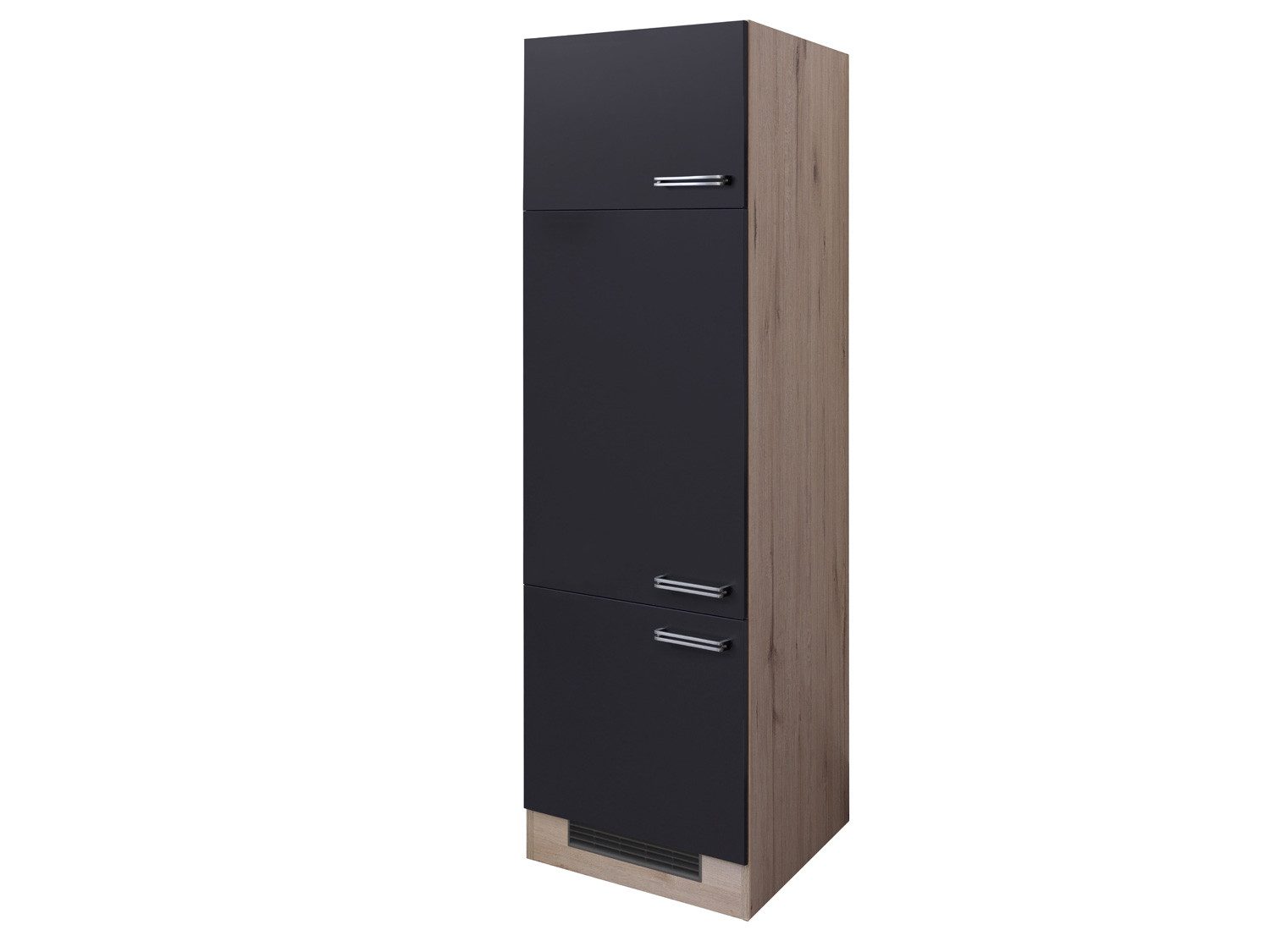 Flex-Well Hochschrank Geräteschrank für Kühlschrank - 60 cm breit - Anthrazit San Remo Eiche