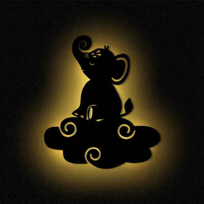 Namofactur LED Nachtlicht Elefant auf Wolken Nachtlicht Kinder Wandlampe Kinderzimmer I MDF Holz, LED fest integriert, Warmweiß