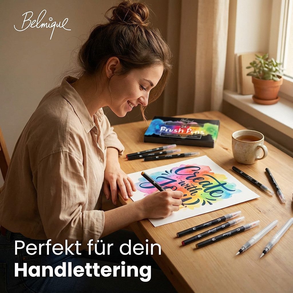Belmique Aquarellstifte Brush Pens XXL-SET, (Set, 48-tlg., 38 SET), + 10 wasserfeste Fineliner – Bild 2 von 5