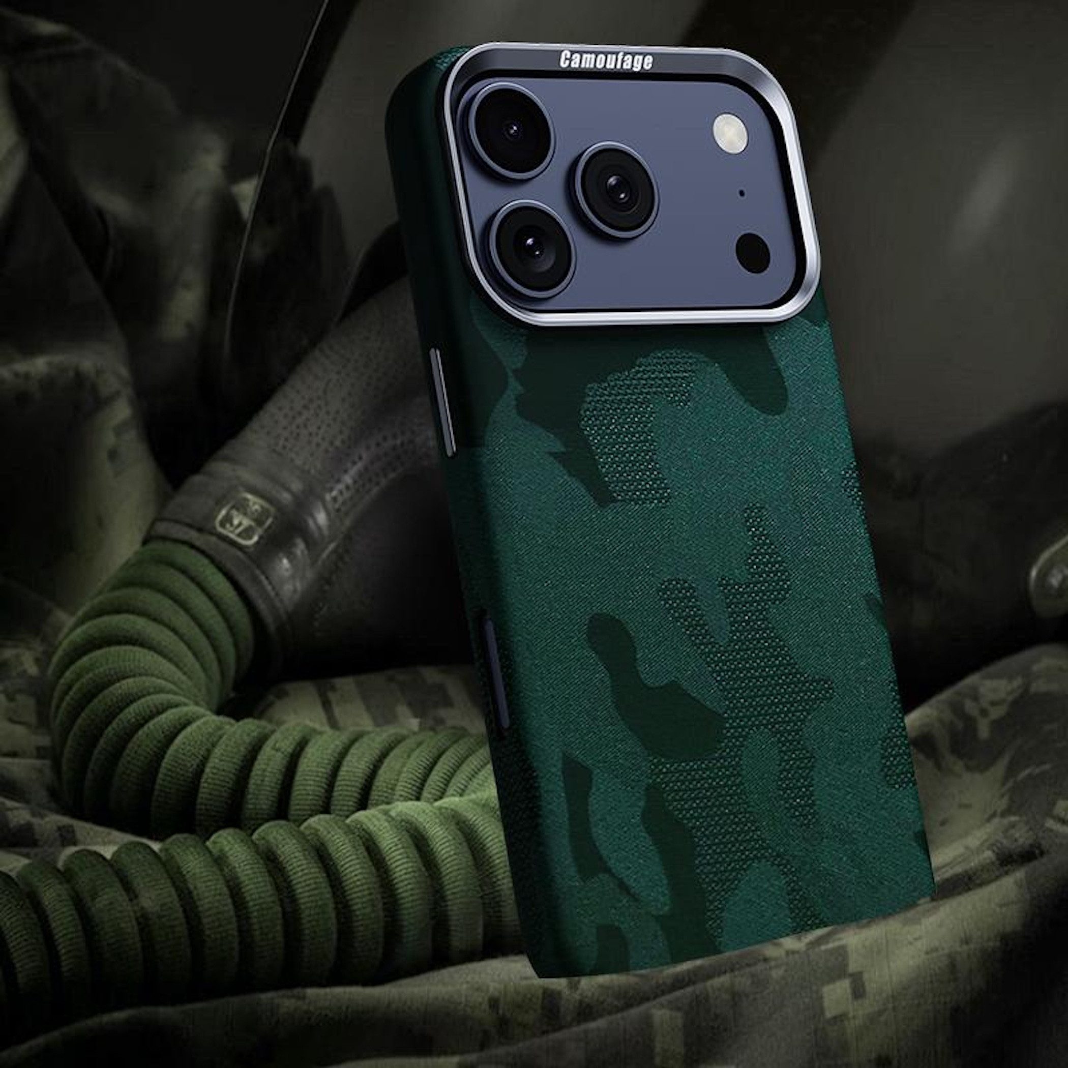 Wigento Handyhülle Backcover für Apple iPhone 17 Pro Carmouflage Struktur Grün 6,3 Zoll, hochwertige Kunsteder-Technologie Oberfläche