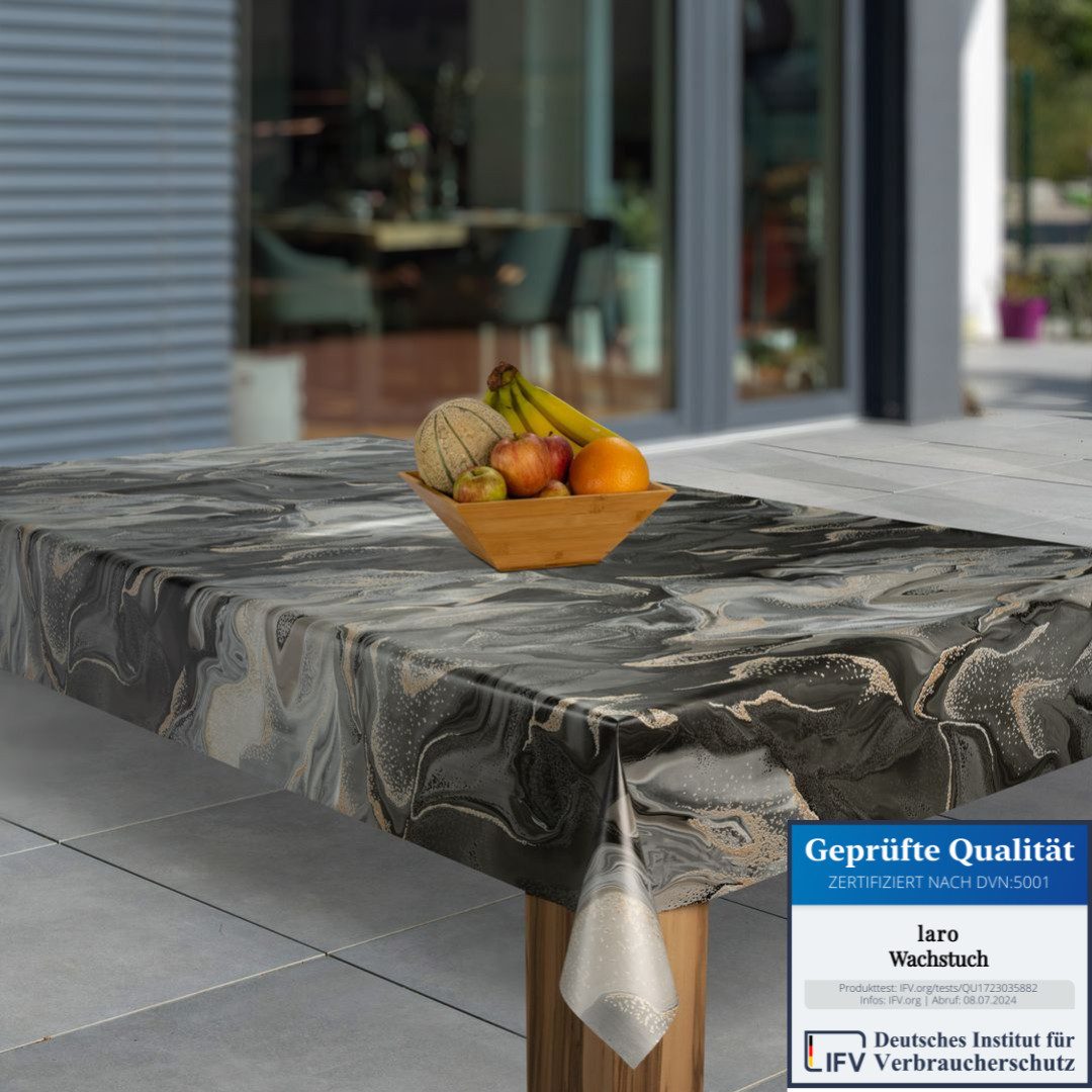 laro Tischdecke Wachstuch-Tischdecken Marmoriert Schwarz Beige Grau rechtec günstig online kaufen