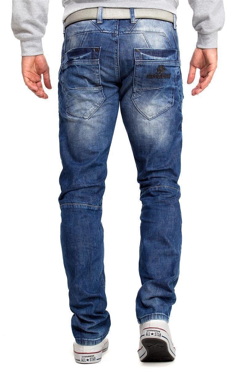 Cipo & Baxx Regular-fit-Jeans Herren Regular Fit Hose Stonewashed BA-CD491 (1-tlg) mit Kontrastnähten in Orange/Weiß – Bild 2 von 5