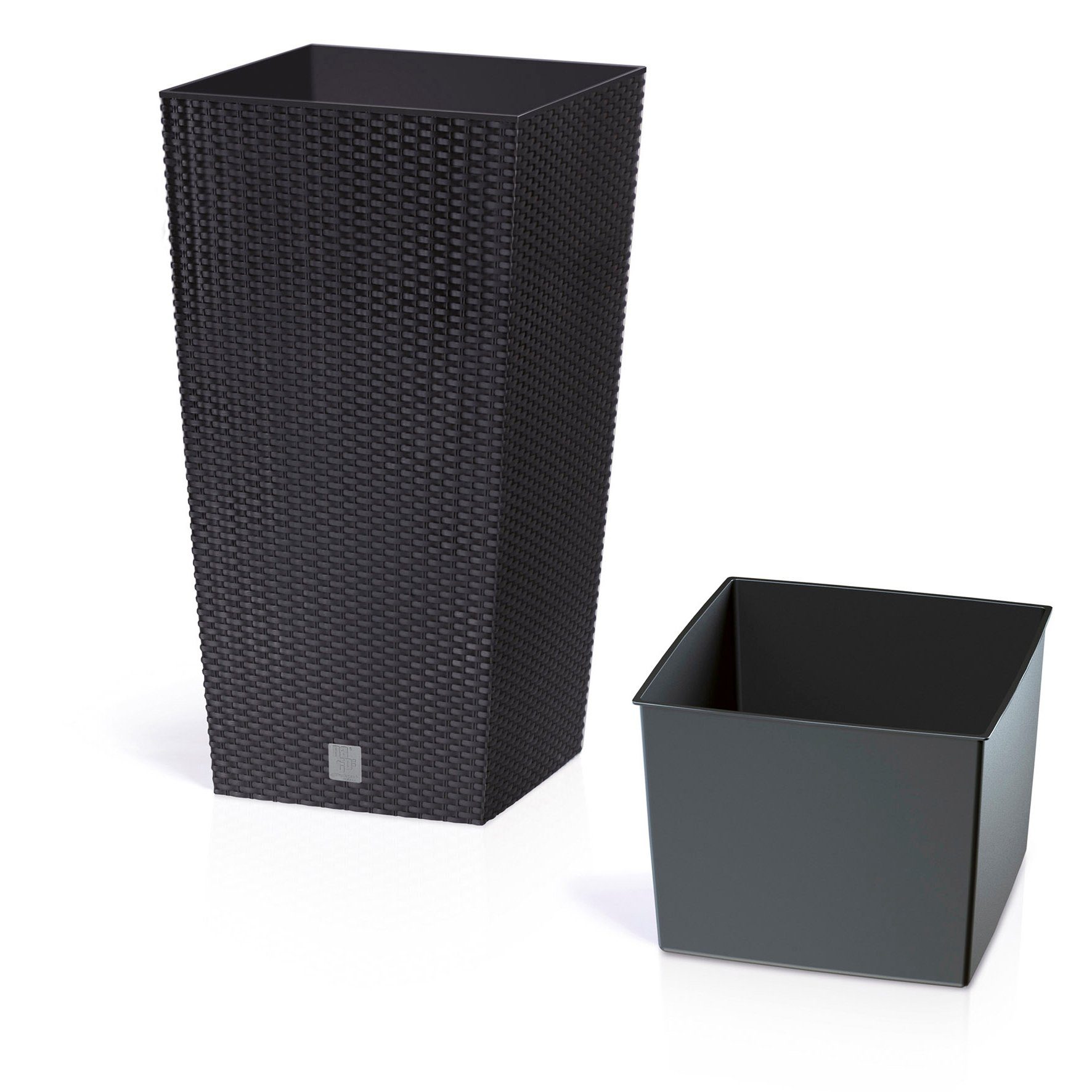 BigDean Blumentopf Rattan 26,6l Anthrazit Übertopf Innen Außen mit Innenkasten (Set, 1 St., Blumentopf), Formschön, Rattan-Optik, Kunststoff