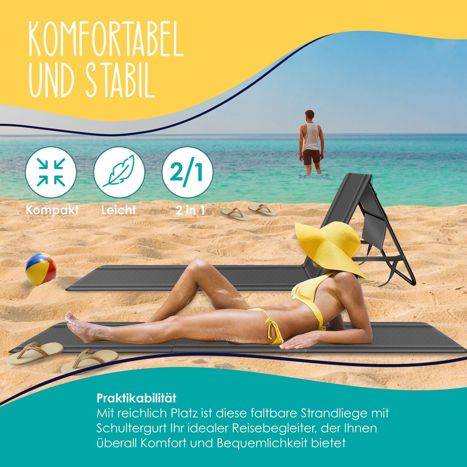 KESSER Gartenliege Strandmatte klappbar mit verstellbarer günstig online kaufen