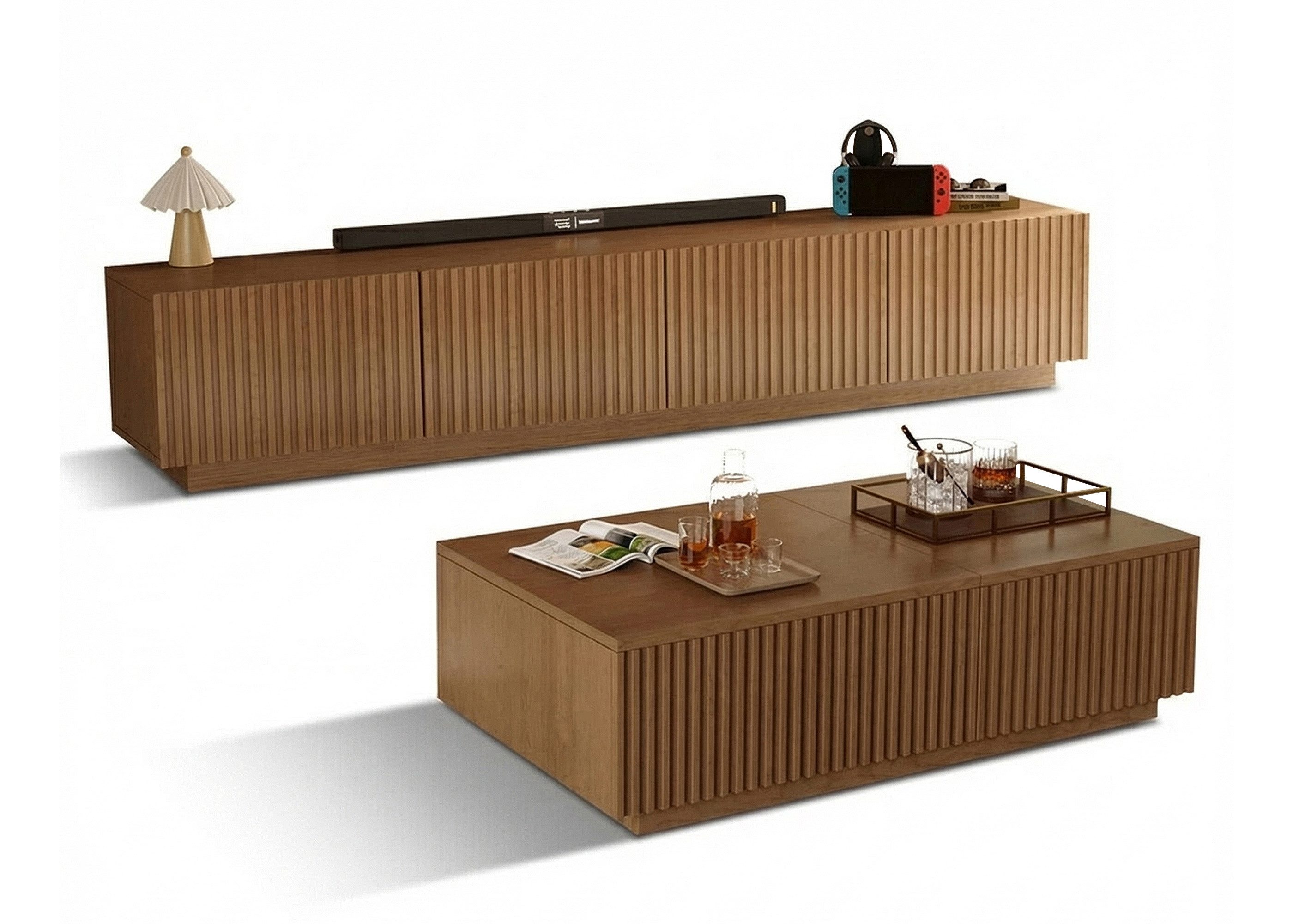oleyluckidea TV-Schrank Moderner TV-board 75 Zoll, TV Lowboard mit Stauraum, Nussbaum Breite 180/240 cm