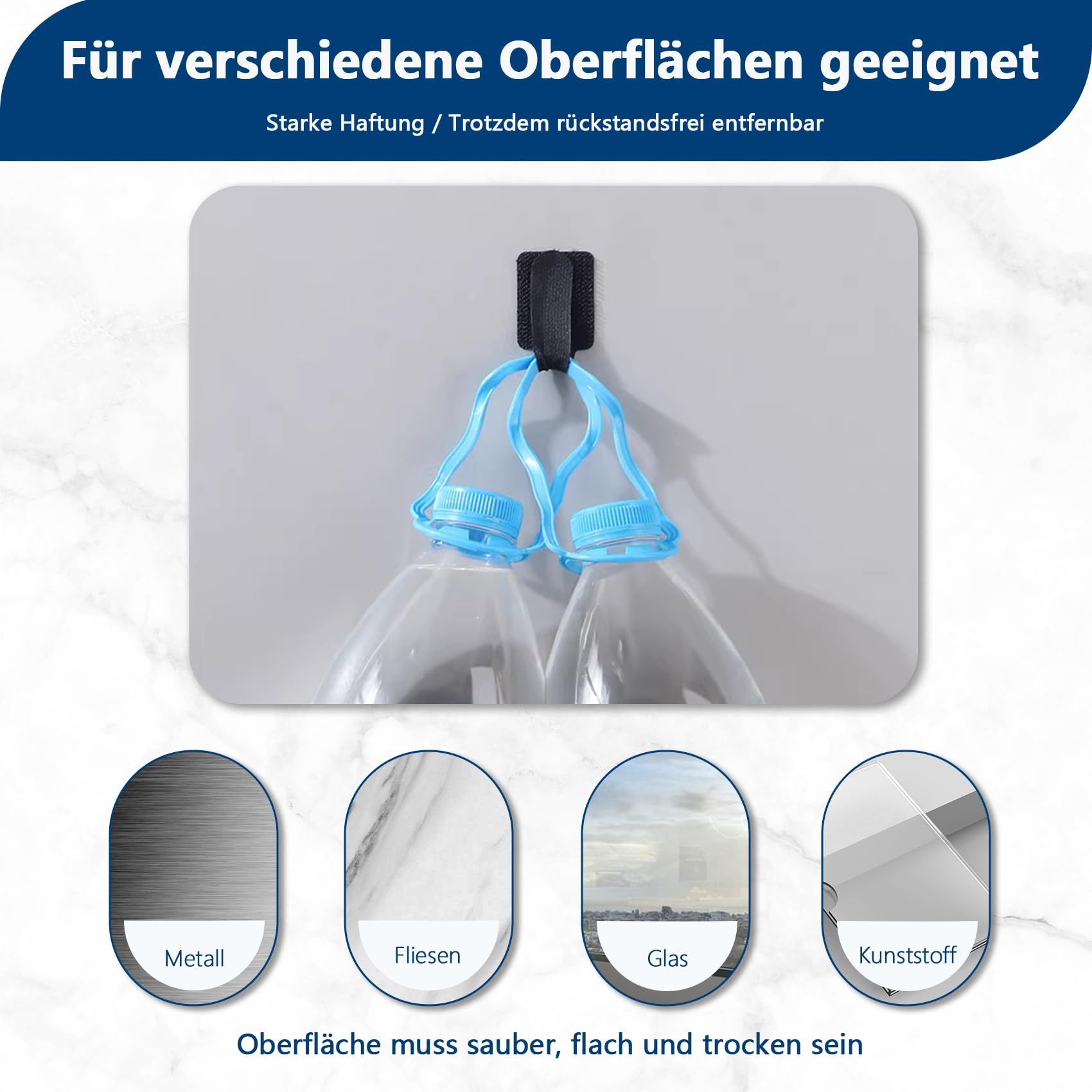 FOUORTUNATE-BEE Kabelbinder 50er Set Kabelmanagement Clips & Klettbänder selbstklebend Kabelhalter für Schreibtisch, TV, Computer & Lichterketten