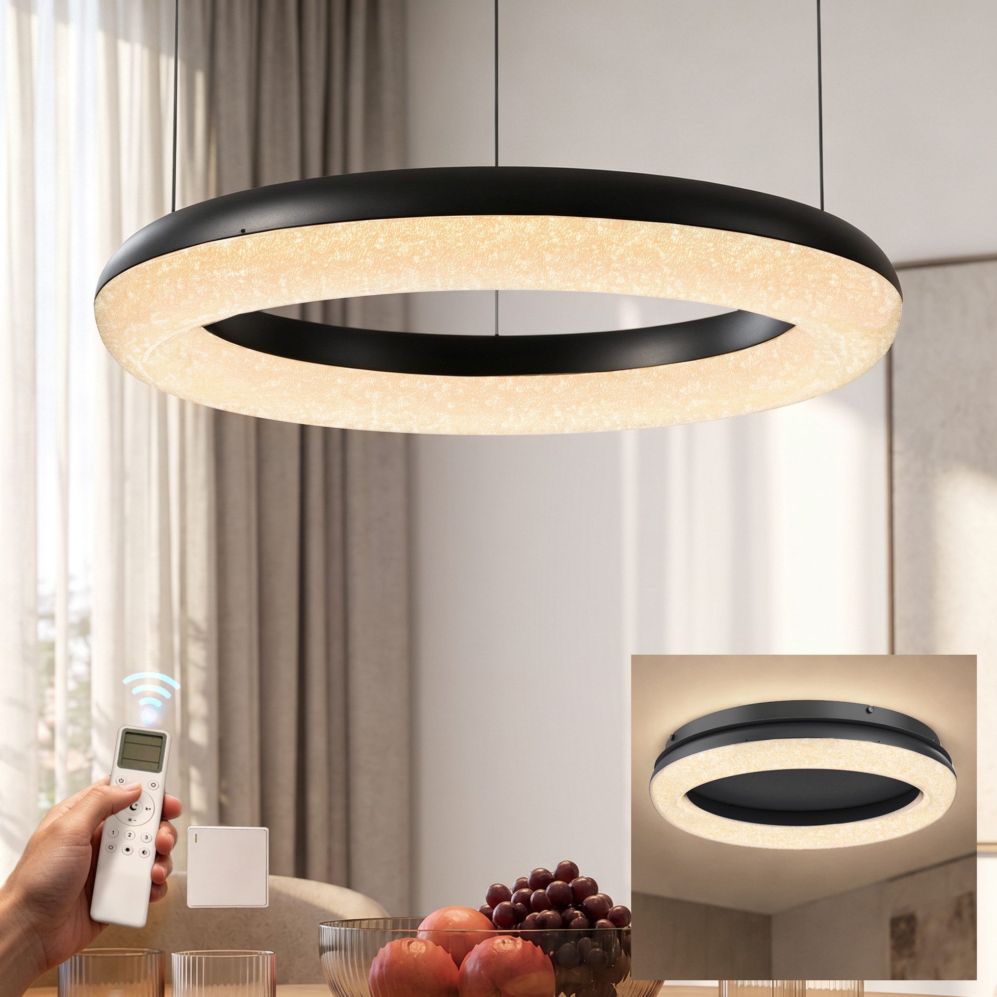 Mai & Mai Pendelleuchte LED-Hängelampe stufenlos dimmbar höhenverstellbar 30/50W Luvina03, LED fest integriert, CRI≥95; 30W/50W