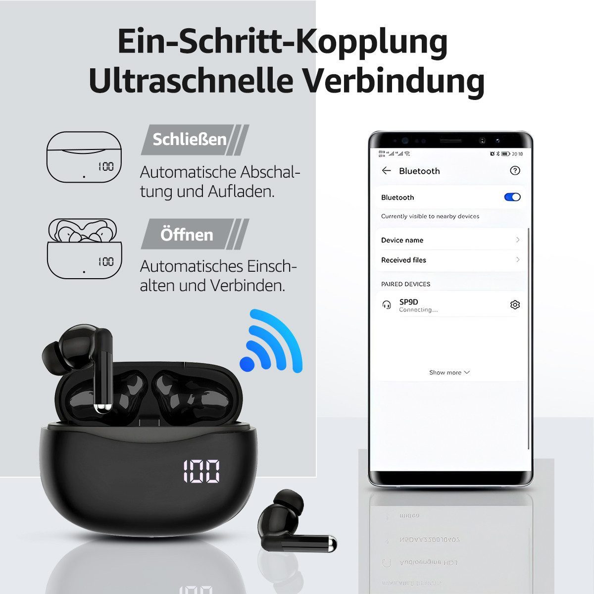 VSIUO 2026 TWS Stereo Earbuds Ohrhörer Sport Kopfhörer Bluetooth-Kopfhörer (HIFI In-Ear-Kopfhörer, Bluetooth, Bluetooth Kopfhörer Sport Kopfhörer für iPhone/Hua – Bild 4 von 5