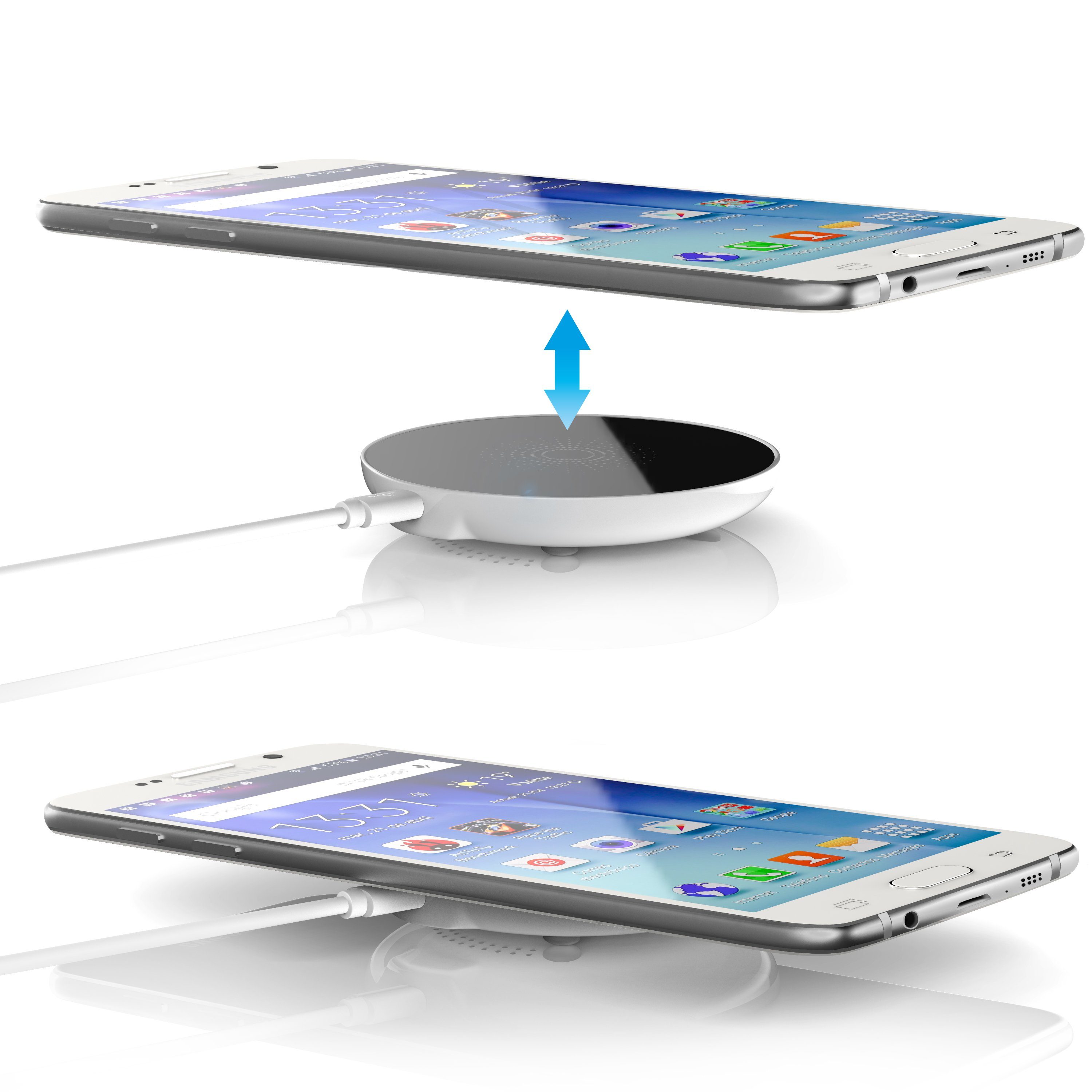 Aplic induktive Ladestation, Qi-Charger, 5V DC, 1,5A-2A, 4mm Ladedistanz Induktions-Ladegerät (Induktions Ladegerät für Smartphones kompatibel mit Samsung, Apple uvm)
