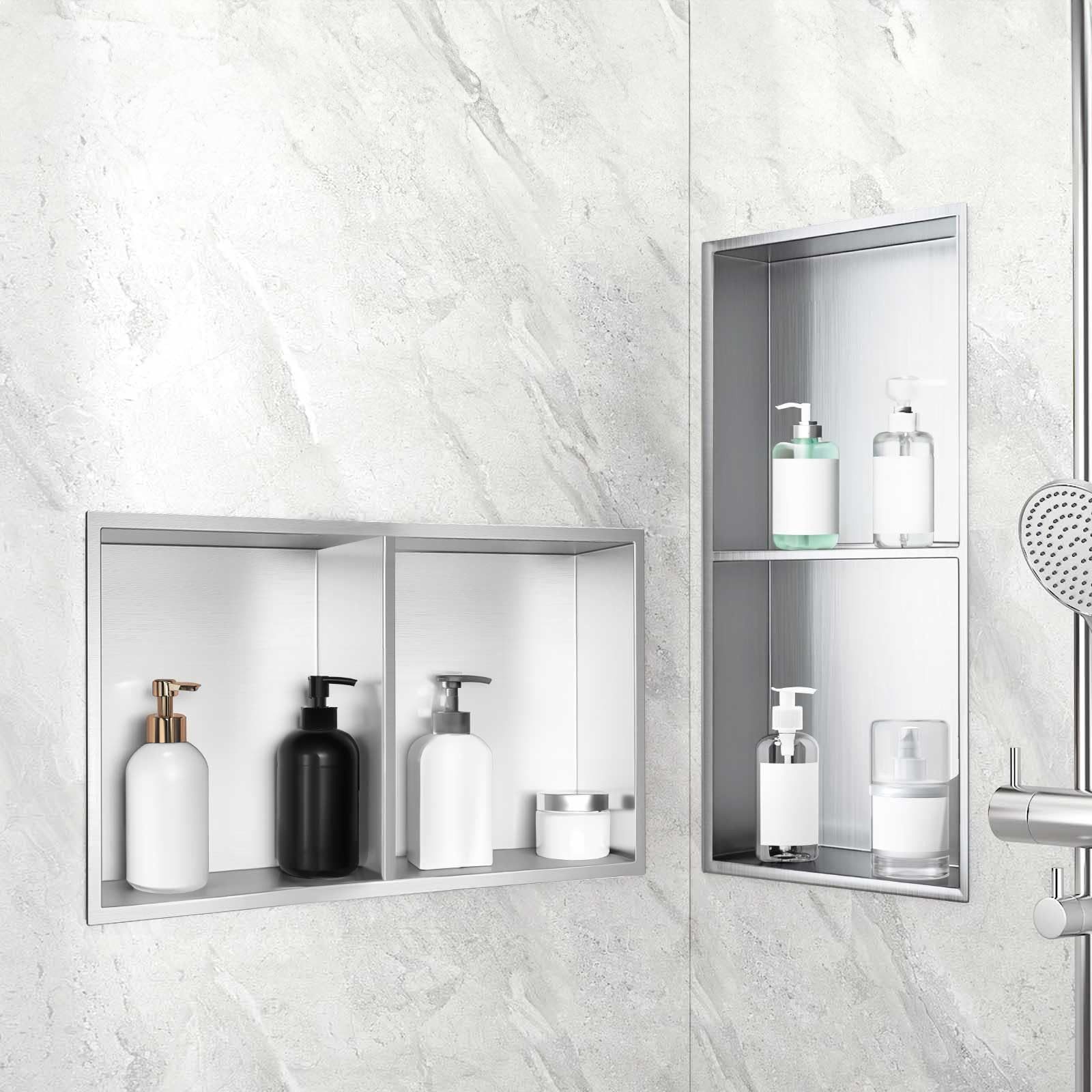 SaniteModar Duschwand Wandnische Dusche aus Edelstahl, Einbaunische für Badezimmer, Edelstahl, (1 tlg), Duschnische 30 × 60 × 10 cm, horizontal & vertikal montierbar