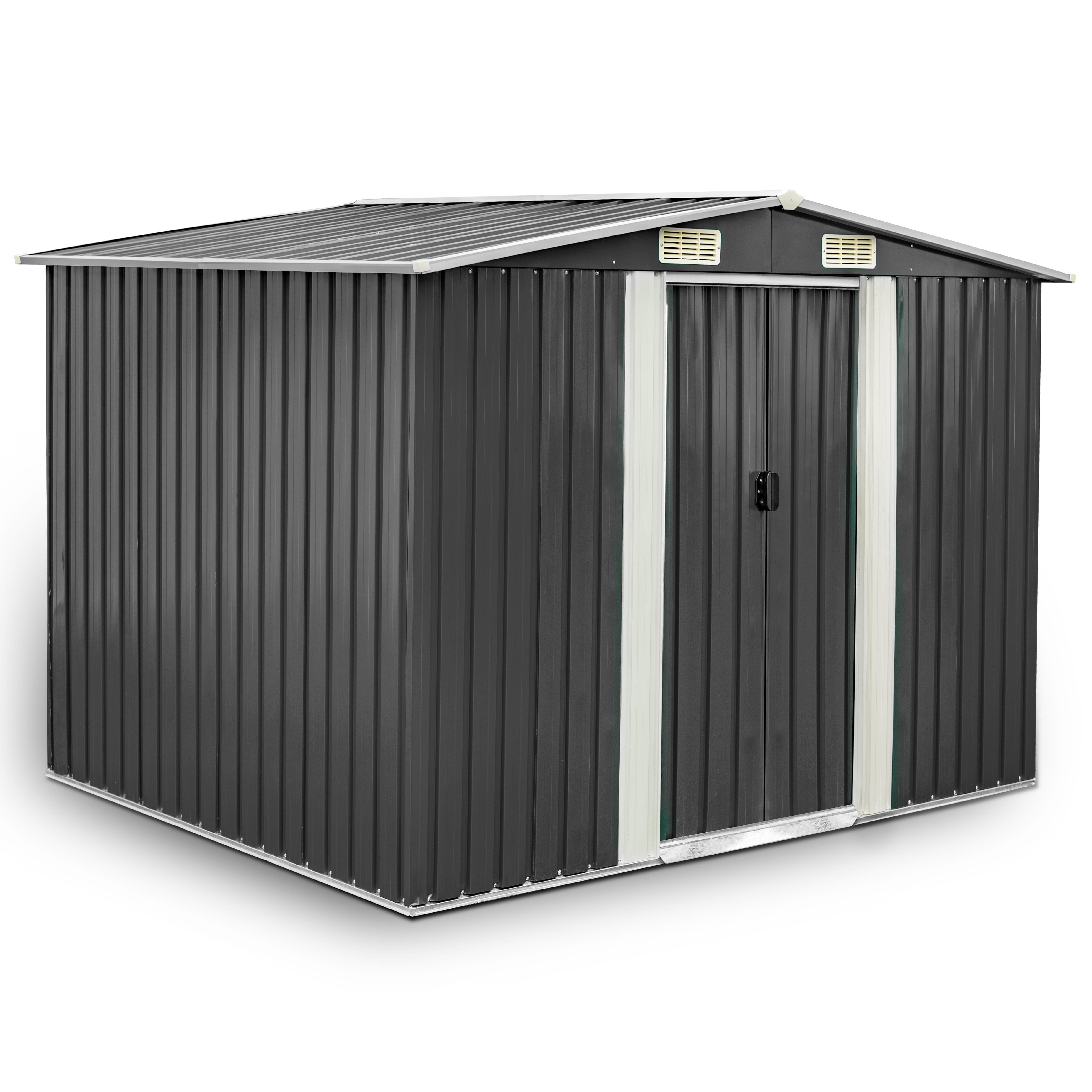 ESTEXO Gerätehaus Geräteschuppen Metall Garten Gartenhaus 257x205x178cm grau Satteldac