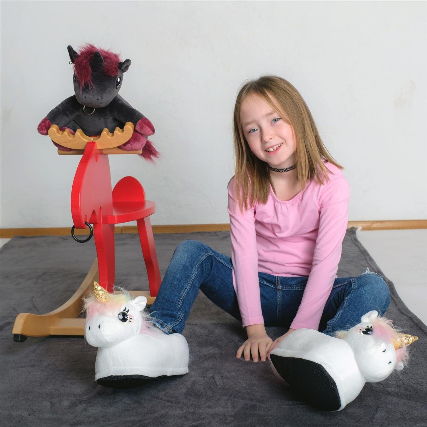 Faultier, Pinguin uvm Plüsch das Hund, Corimori Hausschuhe Tier Einhorn für Kinder Koala, cm Drache, "Mia" Pantoffeln Fuchs, Einhorn, (weiß) Einheitsgröße Hase, 25-33,5