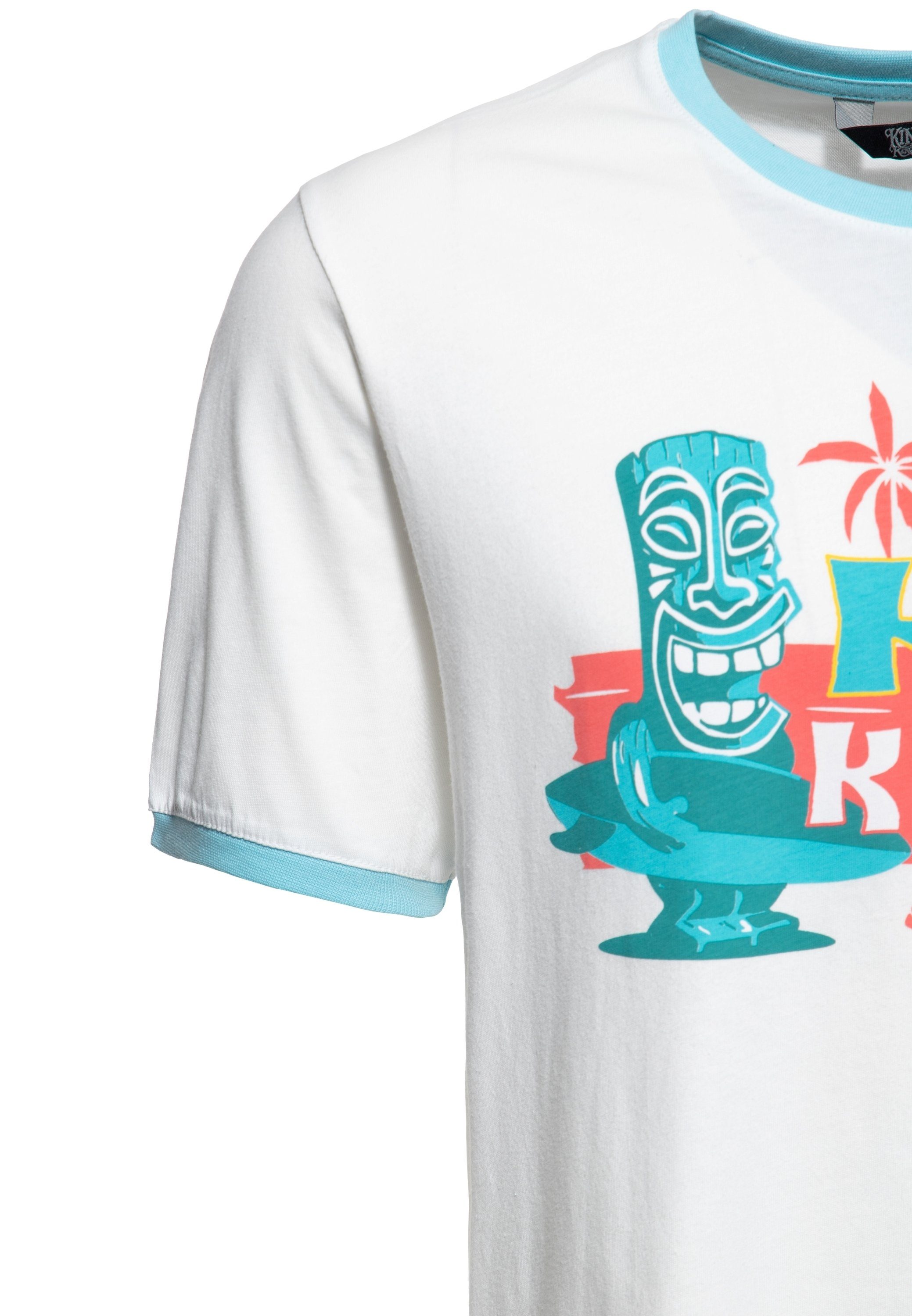 KingKerosin Print-Shirt Tiki Surfers weiß (1-tlg) Design Hawaii-Tikki mit