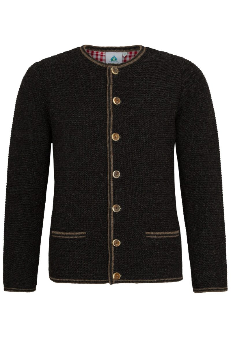 Isar-Trachten Trachtenstrickjacke Trachten Strickjacke Herren - EDDY - anthrazit/braun
