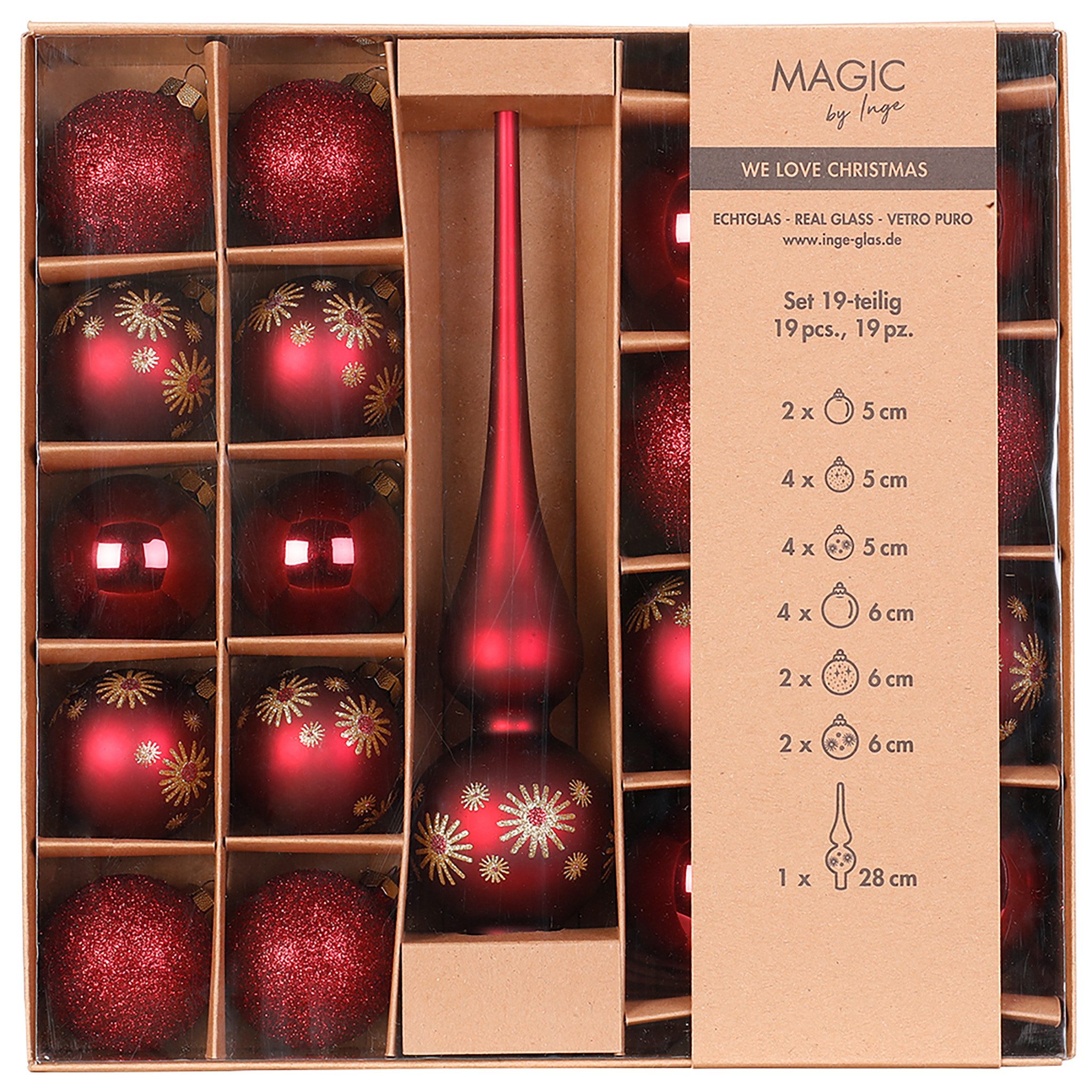 MAGIC by Inge Weihnachtsbaumkugel, Weihnachtskugeln Glas 5-6cm mit Spitze 19er Set - Smooth Port