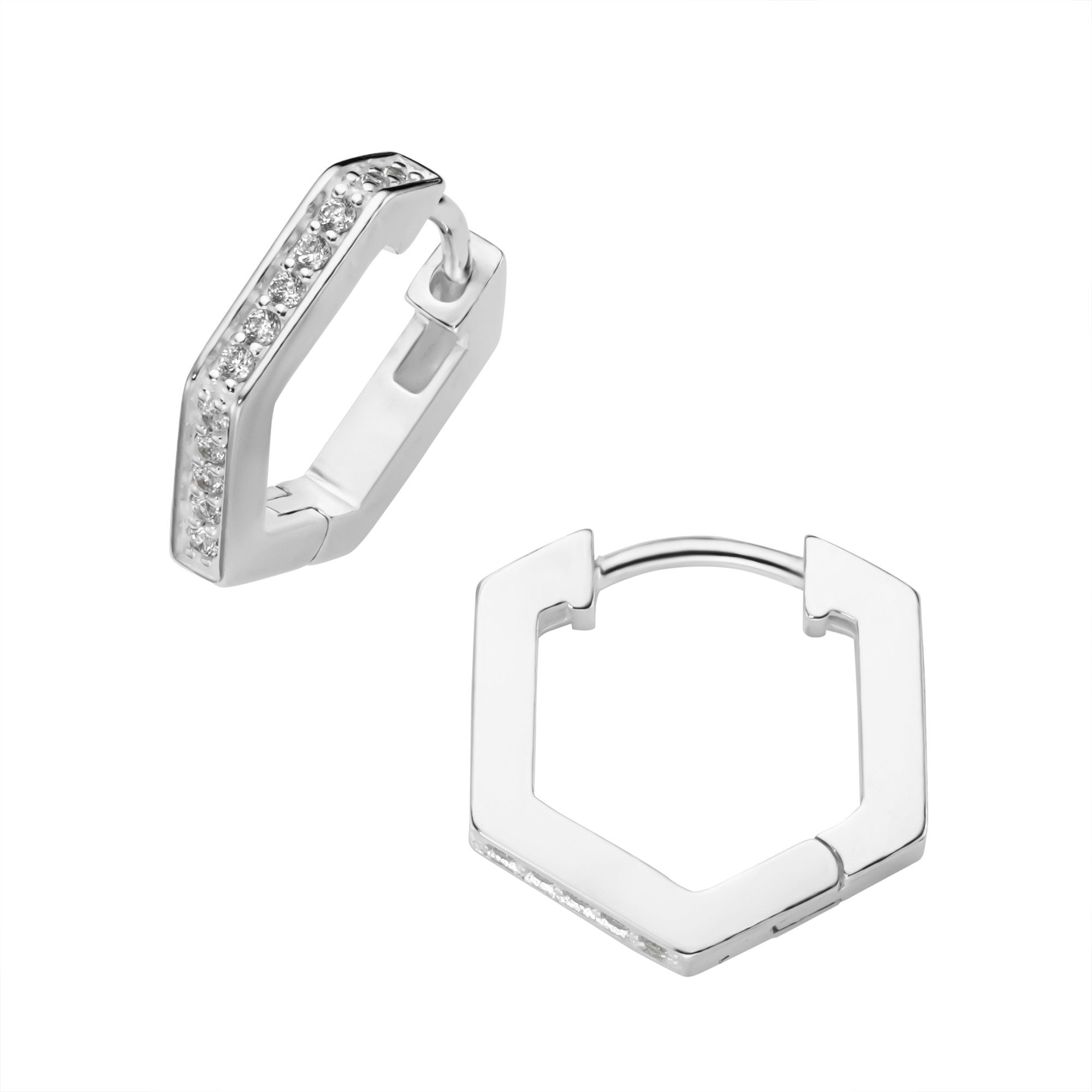 Firetti Paar Creolen Schmuck Geschenk Silber 925 Ohrschmuck Ohrringe Hexagon-Form, mit Zirkonia (synth)