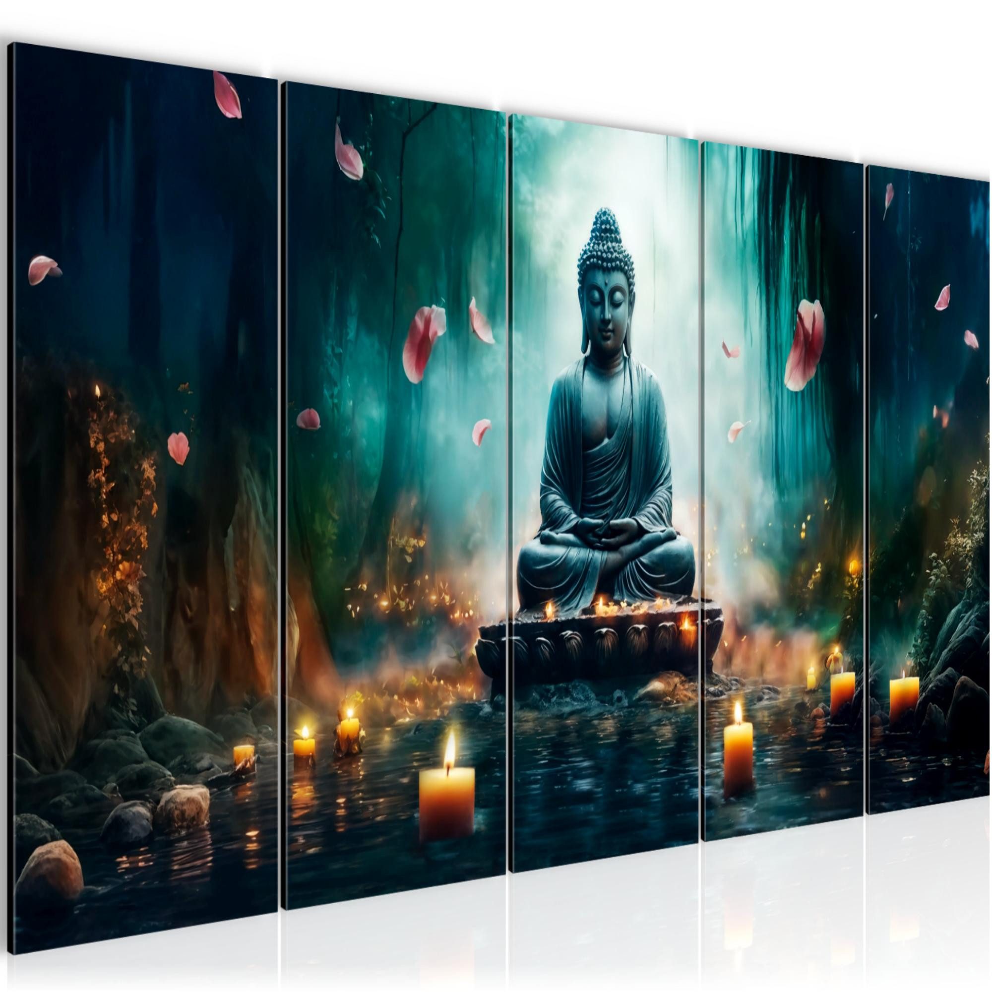 Runa Art Wandbild Abstrakt Schlafzimmer Büro Buddha Meditation Made in Germany 057455a, 200L x 80B cm