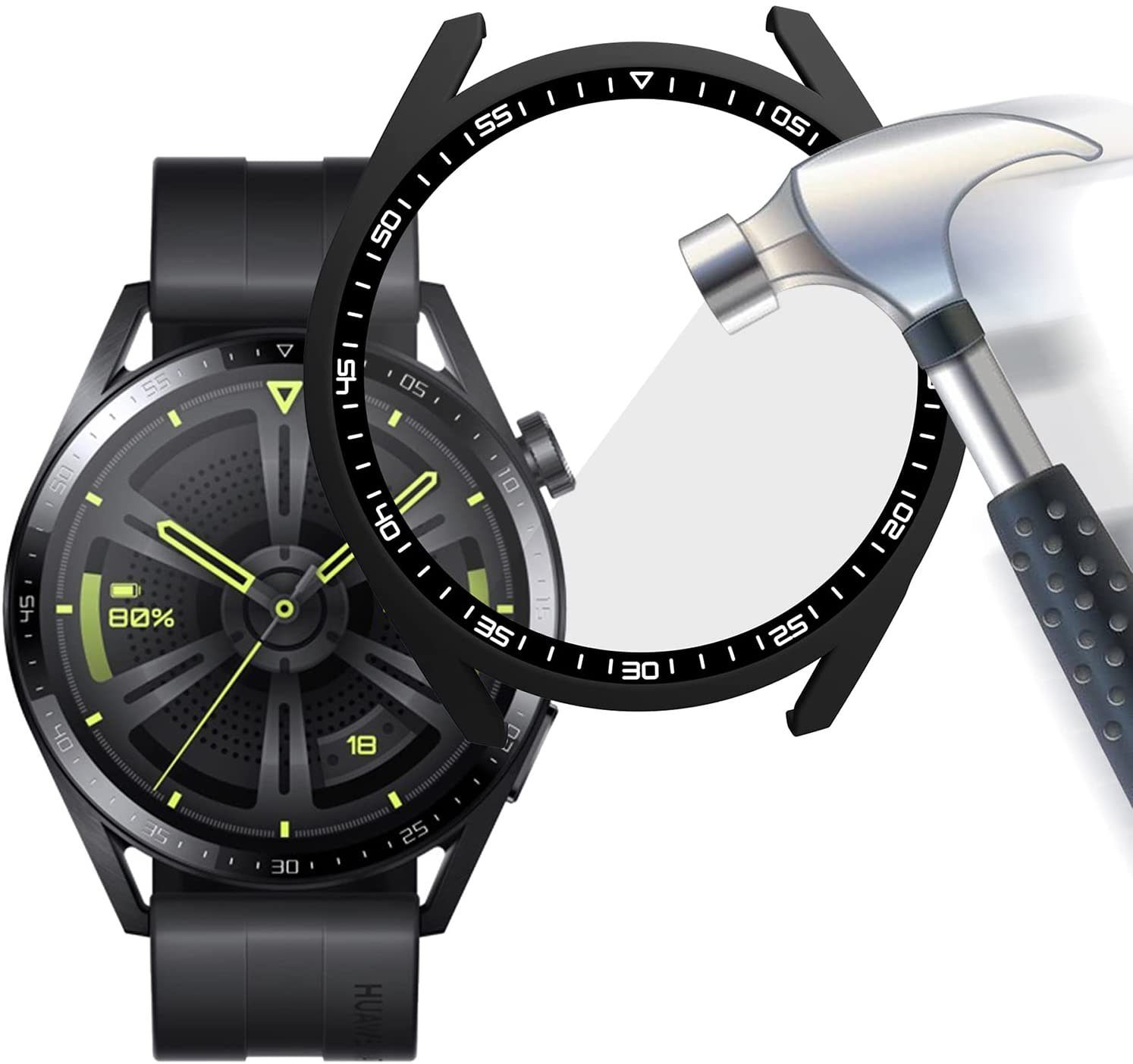 MSM Smartwatch-Hülle Hülle für Huawei Watch GT3 46mm 42mm Schutzglas Case Panzerfolie 9H