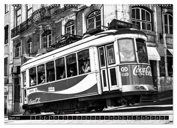 CALVENDO Wandkalender Lissabon Faszination Schwarz Weiss (Premium, hochwertiger DIN A2 Wandkalender 2023, Kunstdruck in Hochglanz)