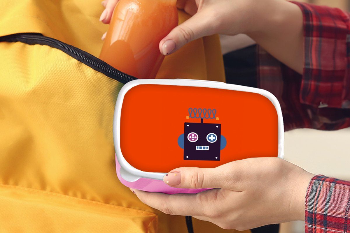 MuchoWow Lunchbox Roboter - Brotdose Mädchen, Erwachsene, Brotbox - Formen Jungen - - Kunststoff, Snackbox, rosa (2-tlg), Gesicht für Rot Kinder, - Kunststoff Kinder