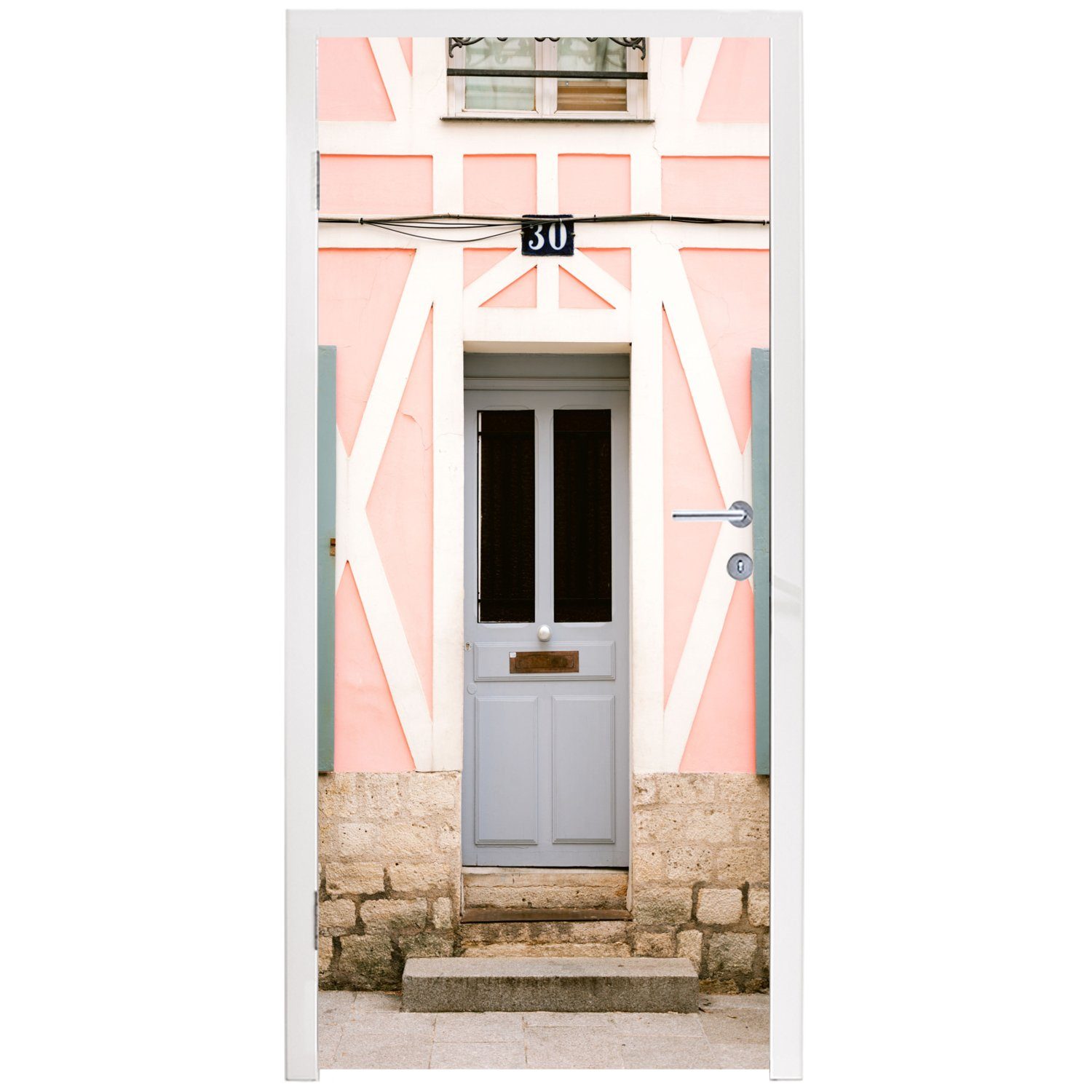 bedruckt, (1 Matt, für Haus, Fototapete St), Tür Tür, Architektur - 75x205 Türtapete - MuchoWow Türaufkleber, Rosa - cm