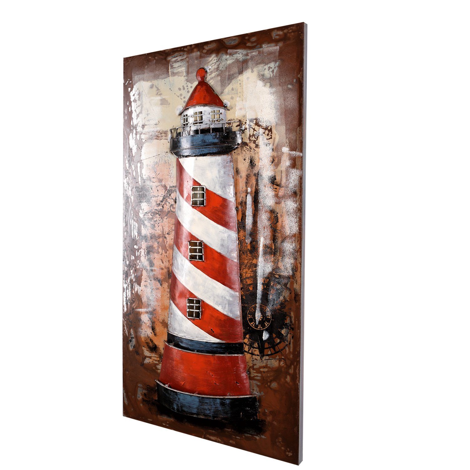 Home4Living Metallbild Wandbild 3D Unikat Relief handgefertigt 60x120x8cm, Leuchtturm, 3D Effekt