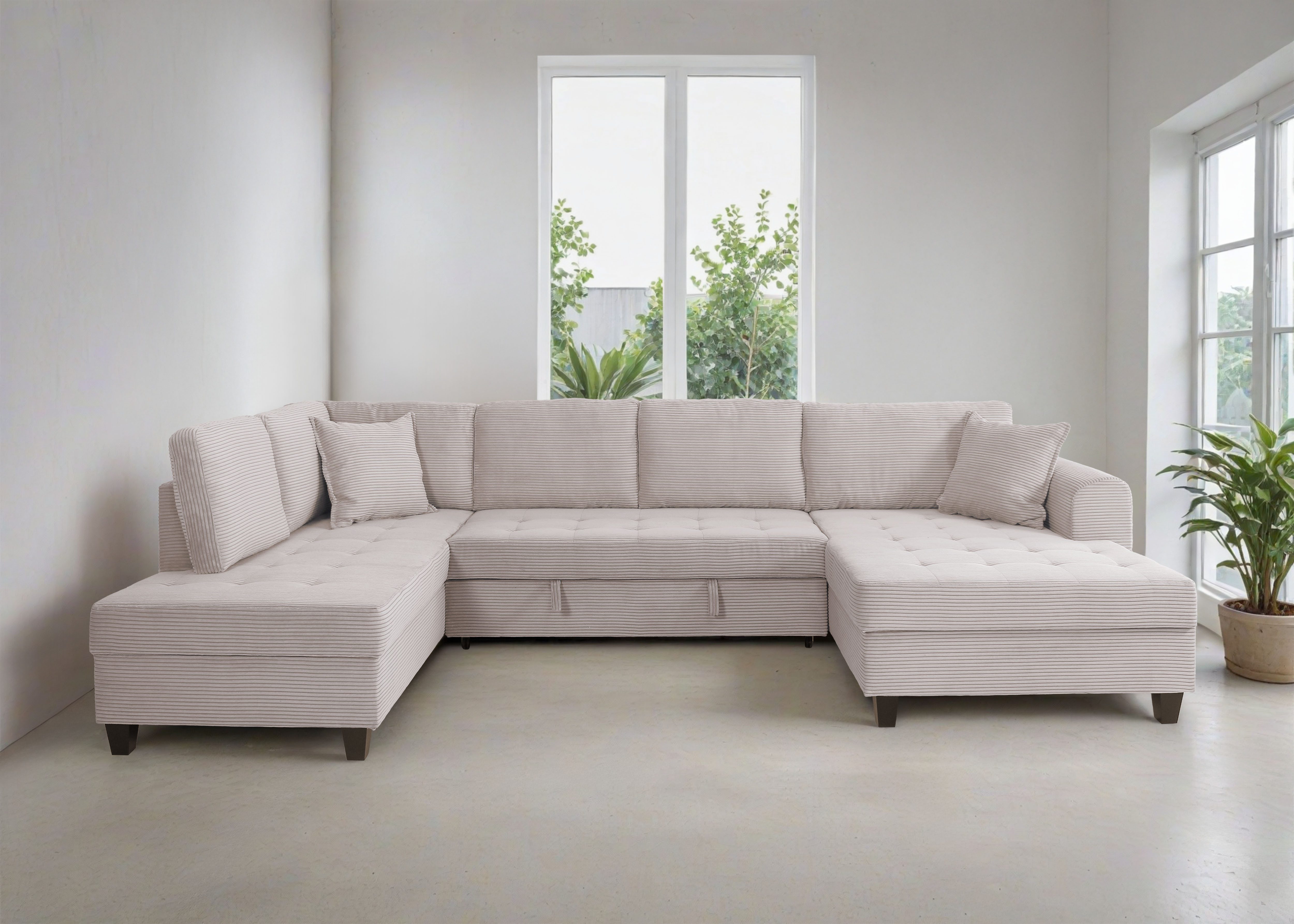 Trends by HG Wohnlandschaft Moritz U-Form, B: 324 cm, mit Bettfunktion, Bettkasten & Zierkissen