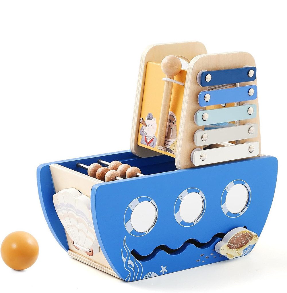 Motorikschleife 5-in-1 Holz-Aktivitätswürfel für Babys,Montessori-Spielzeug ab 3Jahr