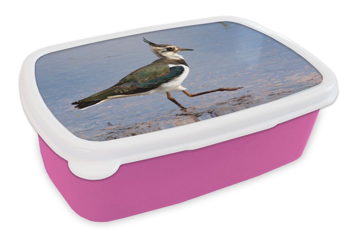 MuchoWow Lunchbox Kiebitz auf dem Wasser, Kunststoff, (2-tlg), Brotbox für Erwachsene, Brotdose Kinder, Snackbox, Mädchen, Kunststoff rosa