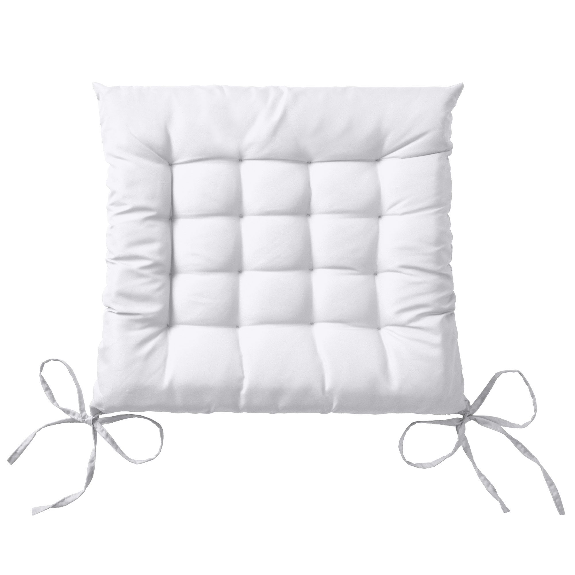 Beautissu Stuhlkissen 4er Set Stuhlkissen 40x40 mit Bändern Lea, Weiß, Indoor & Outdoor Aulagen mit 5 cm Polsterung für Gartenmöbel & Stühle