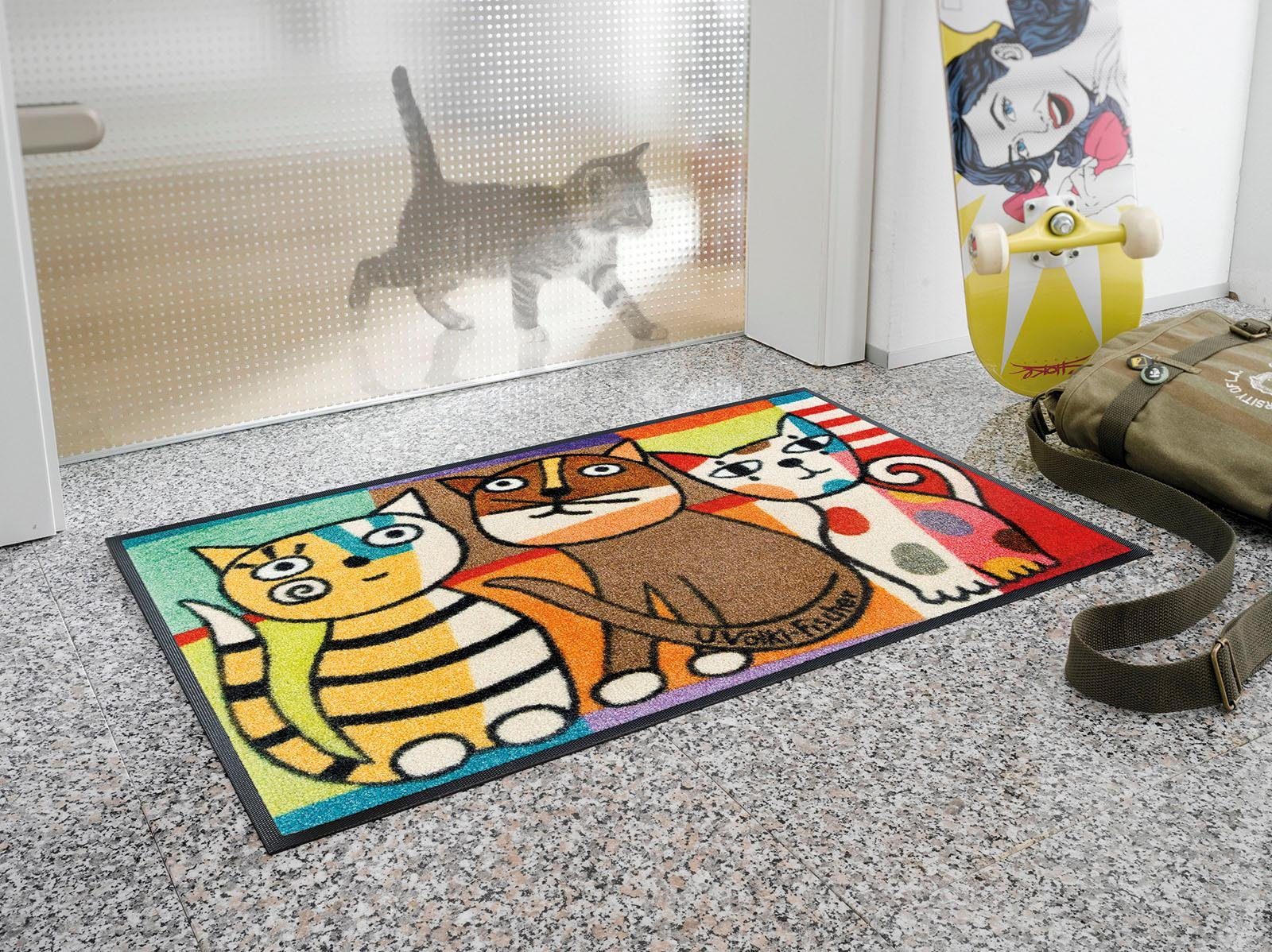 Fußmatte waschbar by wash+dry Höhe: 7 Katzen, rutschhemmend, Miezentreffen, rechteckig, Kleen-Tex, mm, Schmutzfangmatte, Motiv