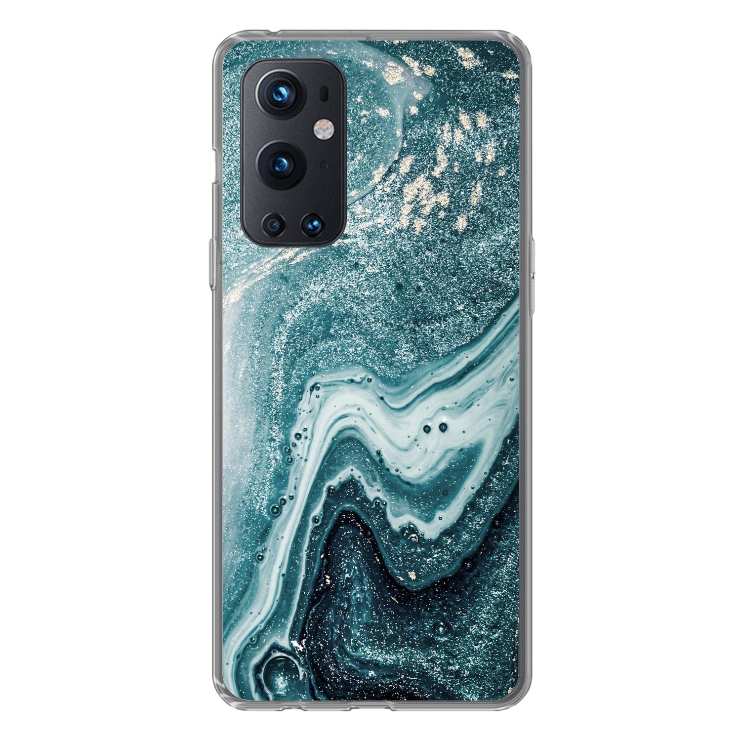 MuchoWow Handyhülle für OnePlus 9 Pro Edelsteine - Blau - Natur - Marmor - Abstrakt, Phone Case, Silikon, Schutzhülle Dünn