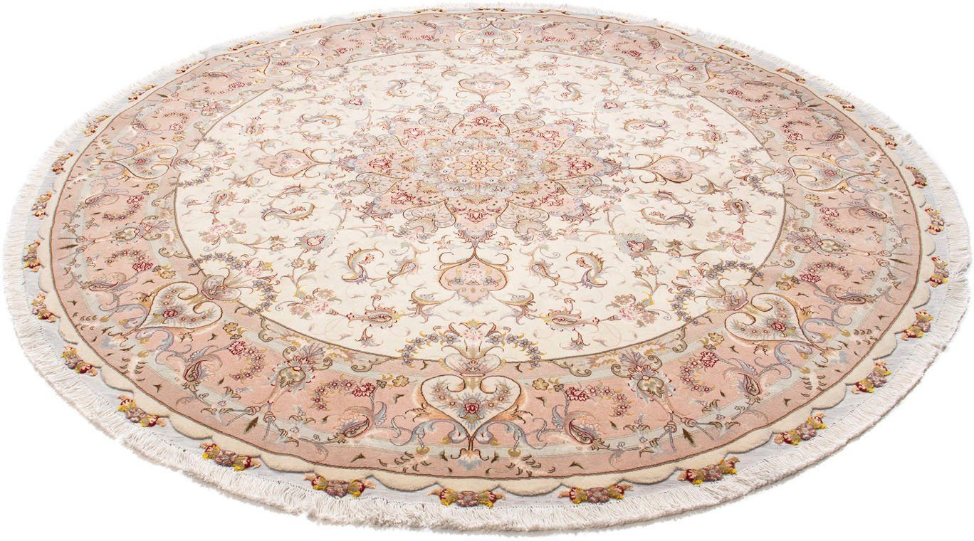 Orientteppich Perser - Täbriz - Royal rund - 208 x 208 cm - beige, morgenland, rund, Höhe: 7 mm, Wohnzimmer, Handgeknüpft, Einzelstück mit Zertifikat