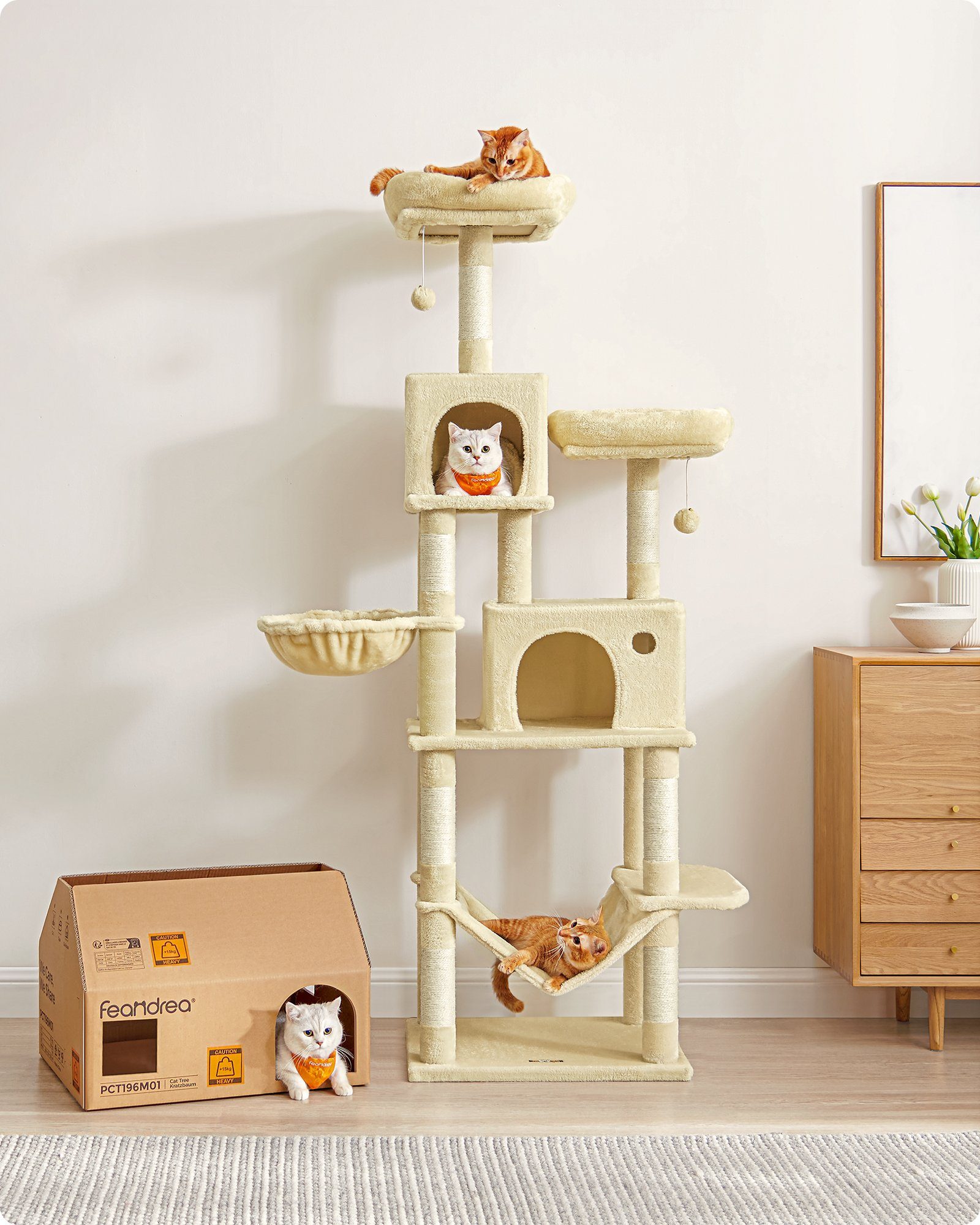 FEANDREA Kratzbaum, Katzenbaum,199cm,abnehmbaren Abdeckungen,großer Höhle