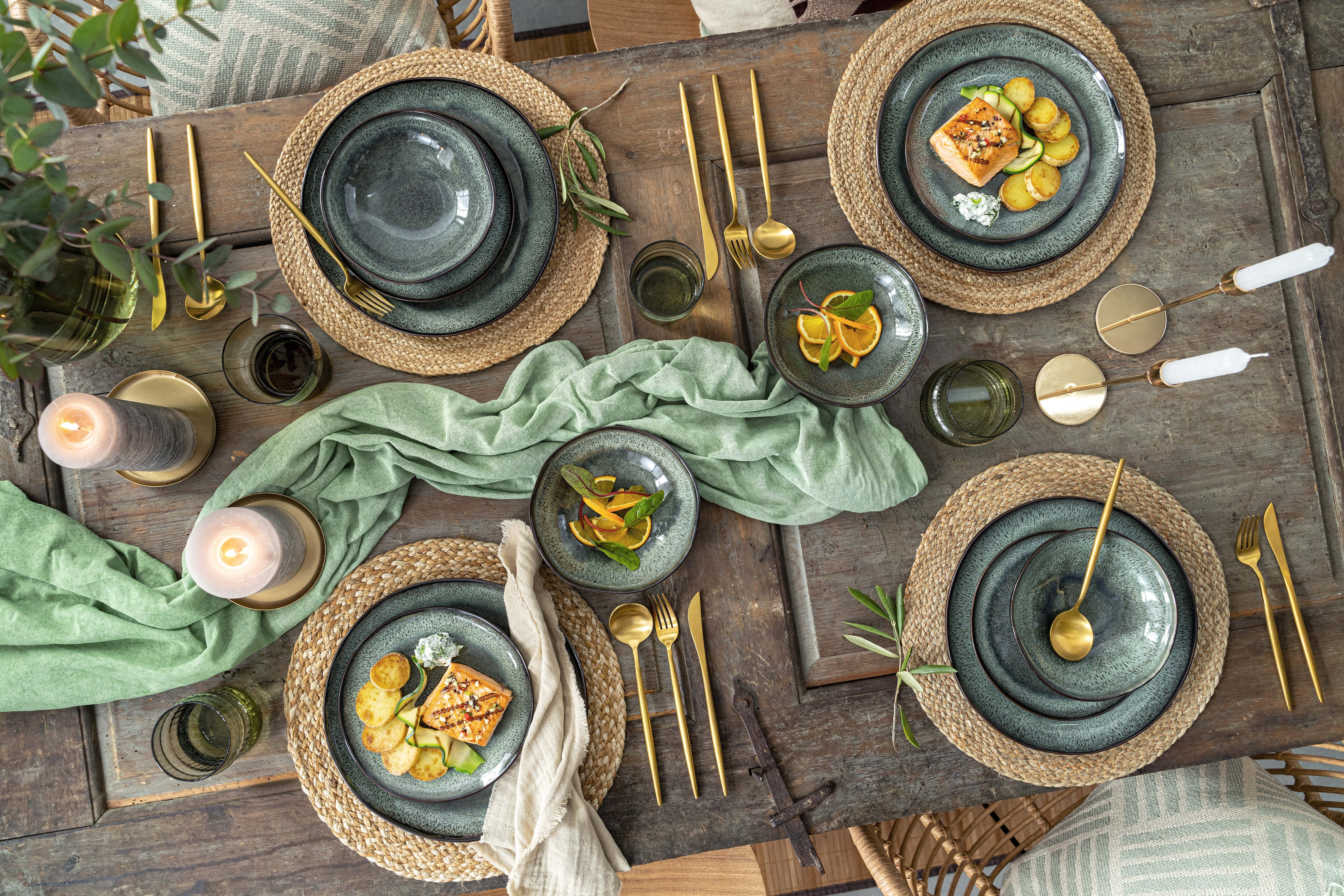 SÄNGER Pastateller Kopenhagen, (4 St), Grün Grau, Steingut, Handmade, 1L, Premium Collection