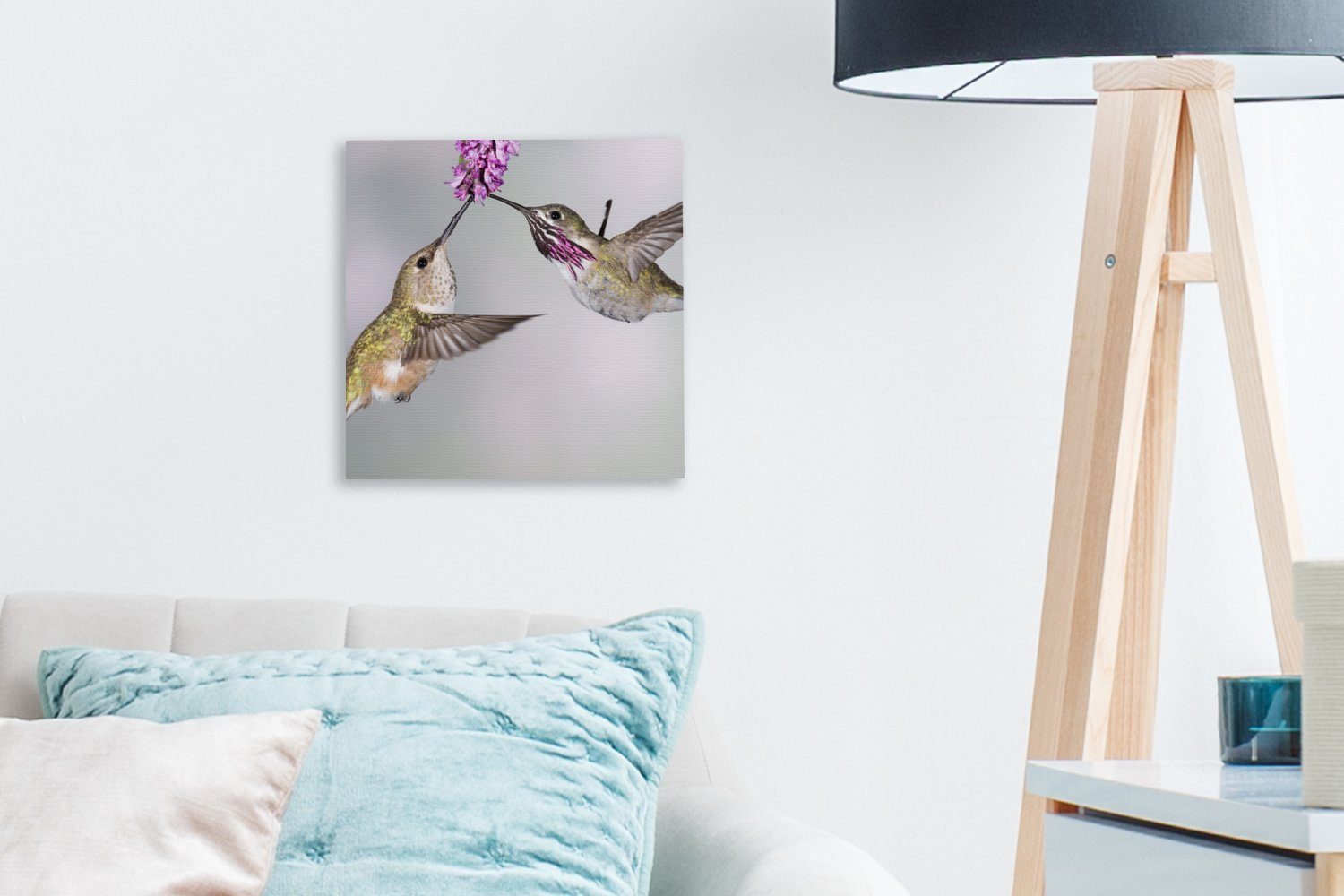 Leinwandbild Wohnzimmer Rosa, Kolibri Bilder Leinwand - (1 OneMillionCanvasses® für Schlafzimmer St), - Blume