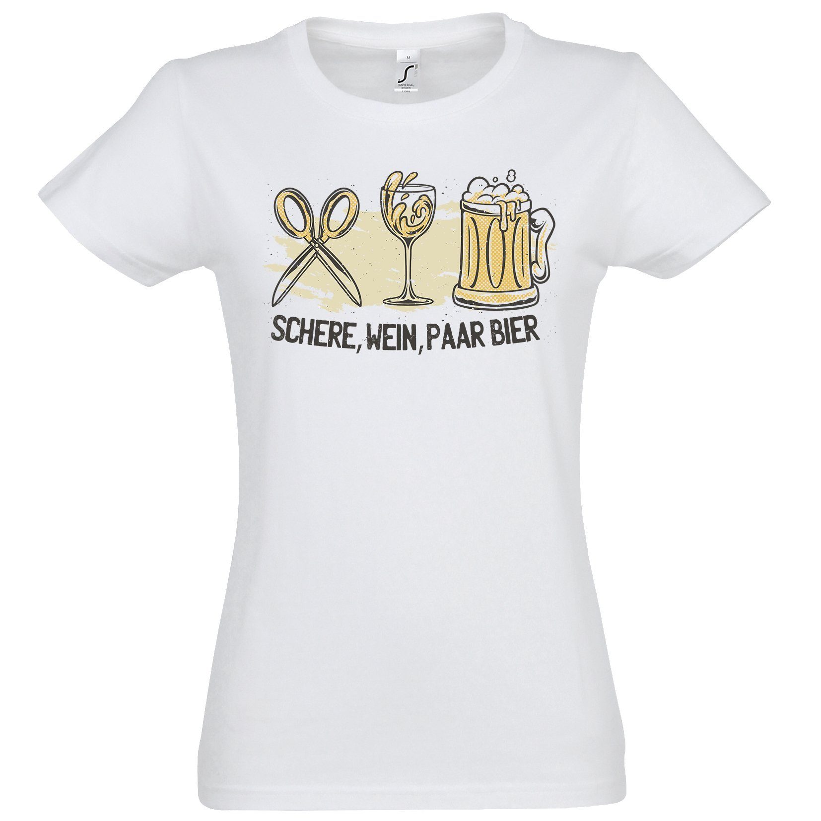 Youth Designz T-Shirt mit Damen Bier Weiß Frontprint Shirt Wein, Paar Schere, trendigem
