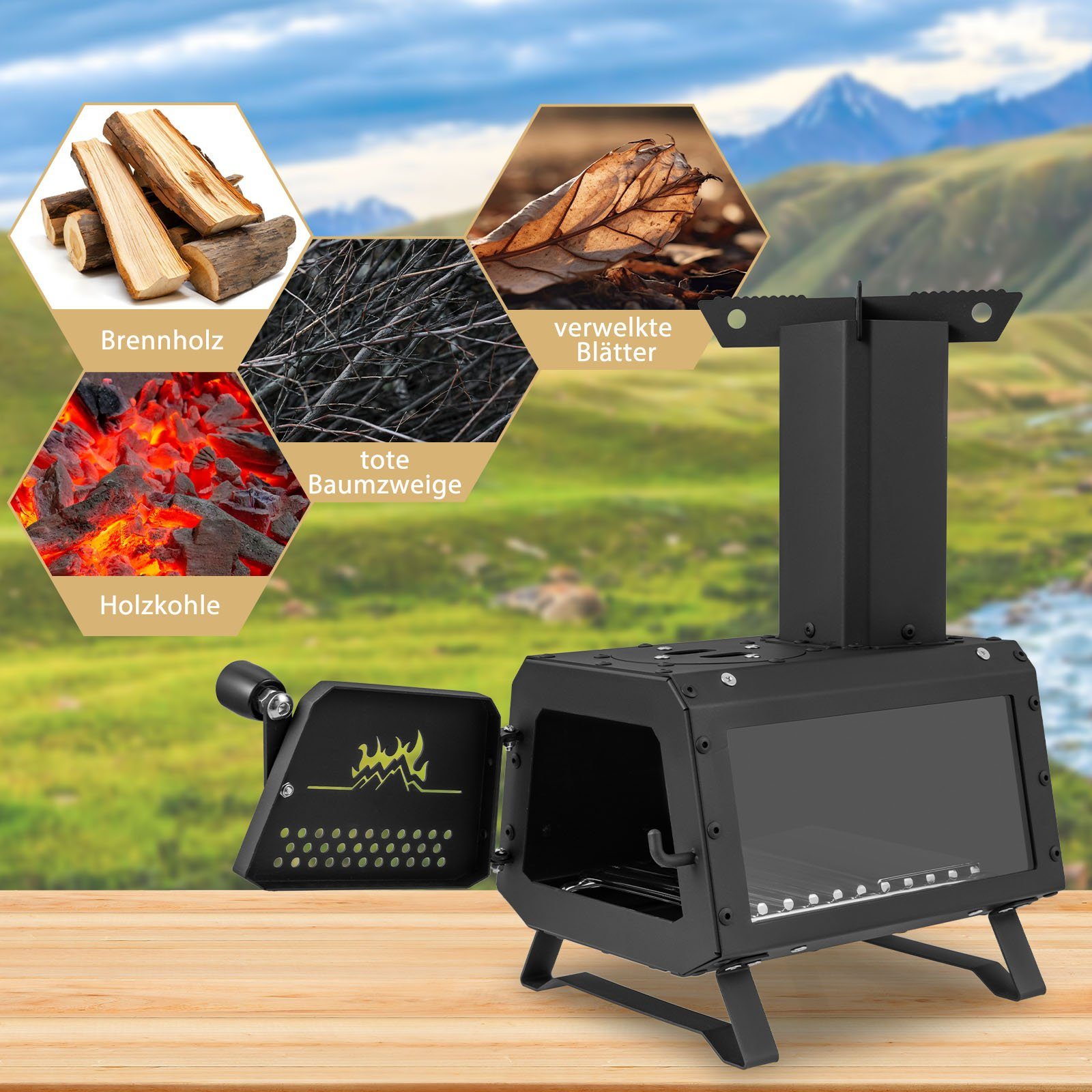 COSTWAY Fire Pit, Charcoal, Outdoor BBQ Camping Wood Stove