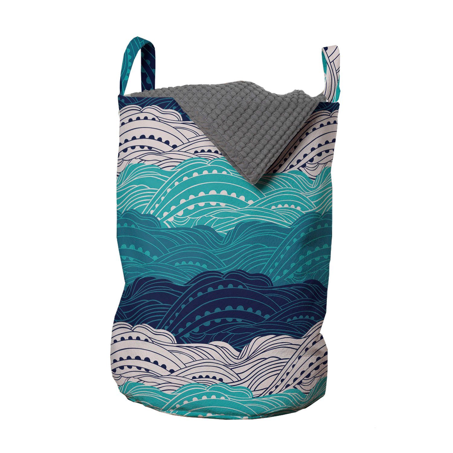 Abakuhaus Wäschesäckchen Wäschekorb mit Griffen Kordelzugverschluss für Waschsalons, Welle Zier Wellen in den blauen Tönen