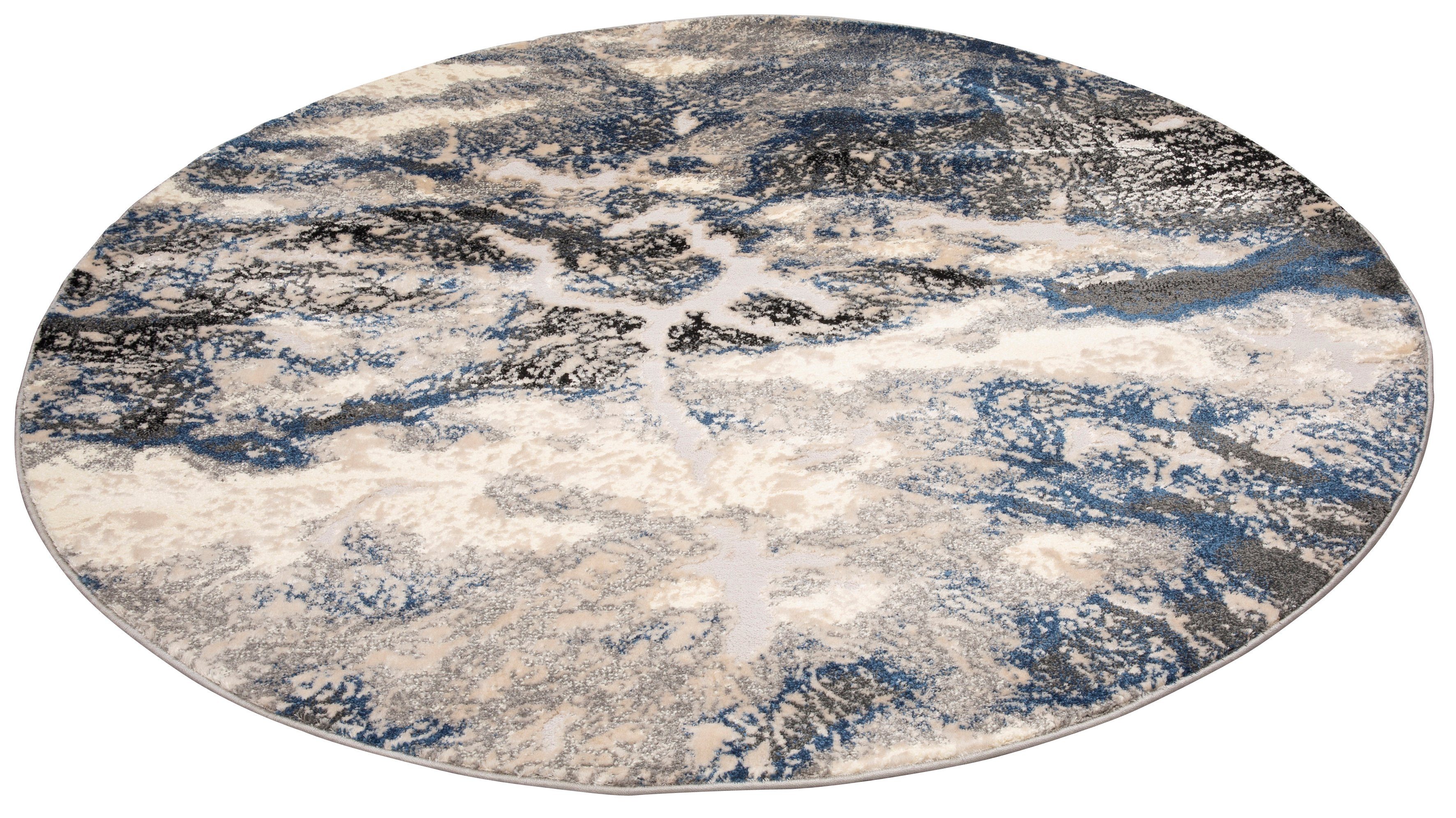 Teppich Dario, my home, rund, Höhe: 12 mm, angenehme Haptik, modernes Marmor-Design, Wende - Teppich, weich blau | Kurzflor-Teppiche